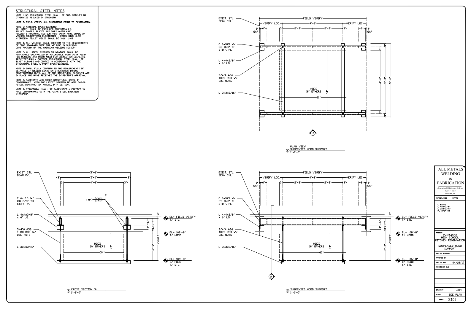 JDM- 24x36- All Metals Welding- Poinciana HS Kitchen Mod- S101 Suspended Hood Support.png