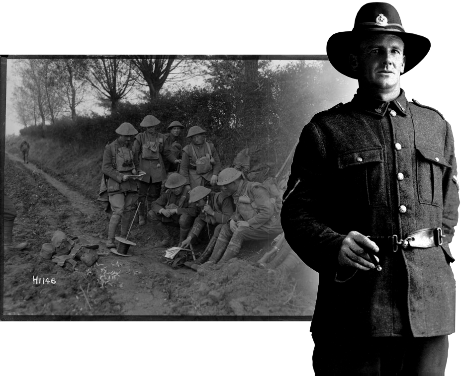 New Zealand soldiers sending word by telephone as they head towards, Le Quesnoy. Photographer: Henry Armytage Sanders on the 26th of October 1918. Royal New Zealand Returned and Services' Association Collection, Alexander Turnbull Library, Wellington, New Zealand.