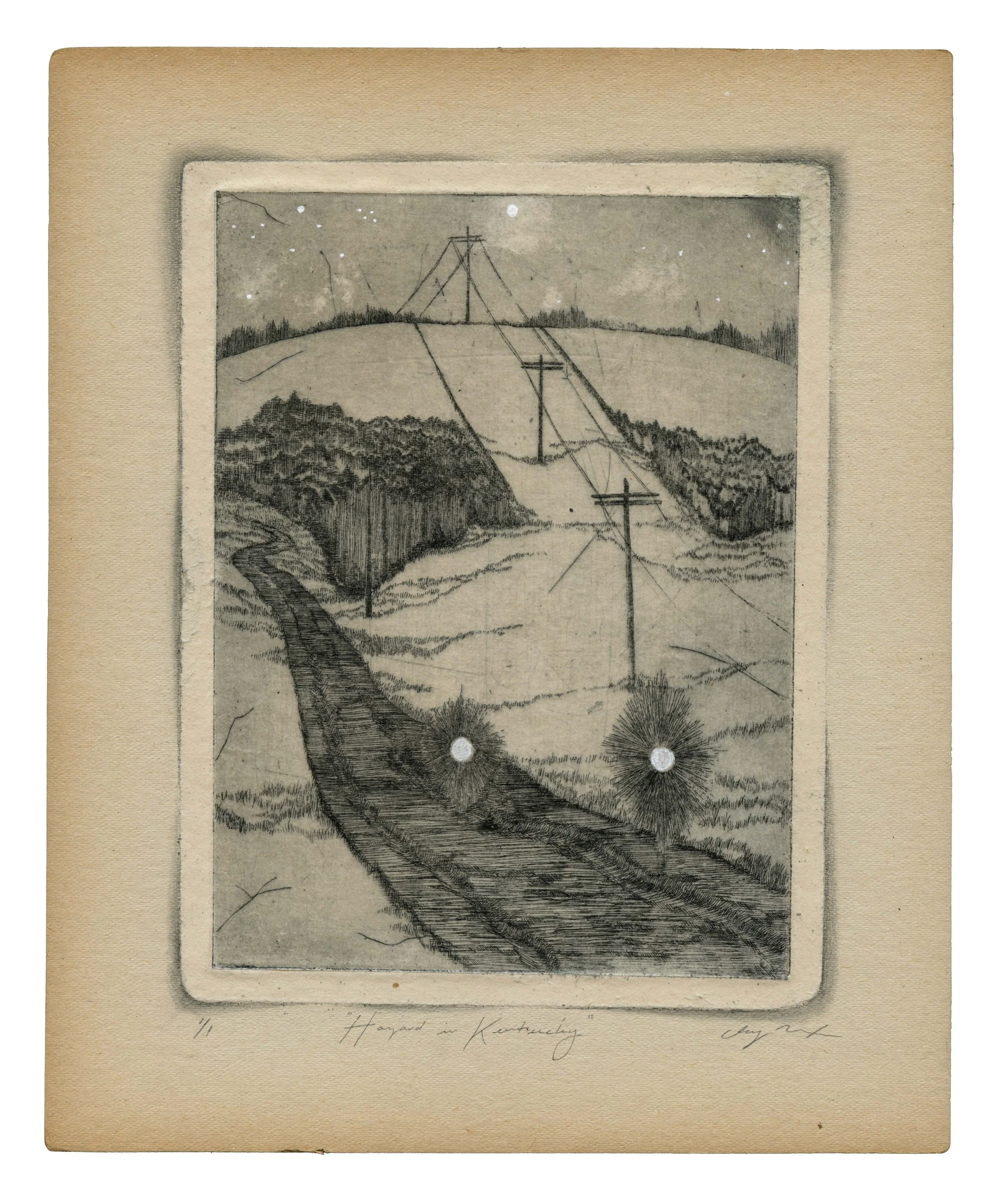   Hazard in Kentucky   Intaglio, chine colle, antique paper, ink, graphite  6 × 8 inches  2026 