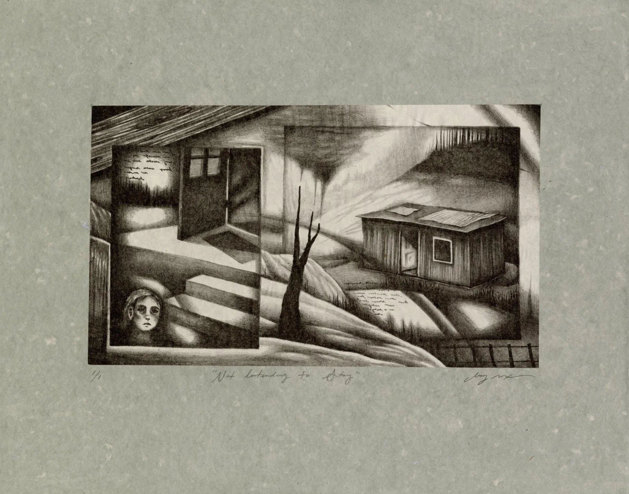   Not Intending to Stay   Lithograph, chine collé, handmade paper  5 × 8.5 inches  2024 