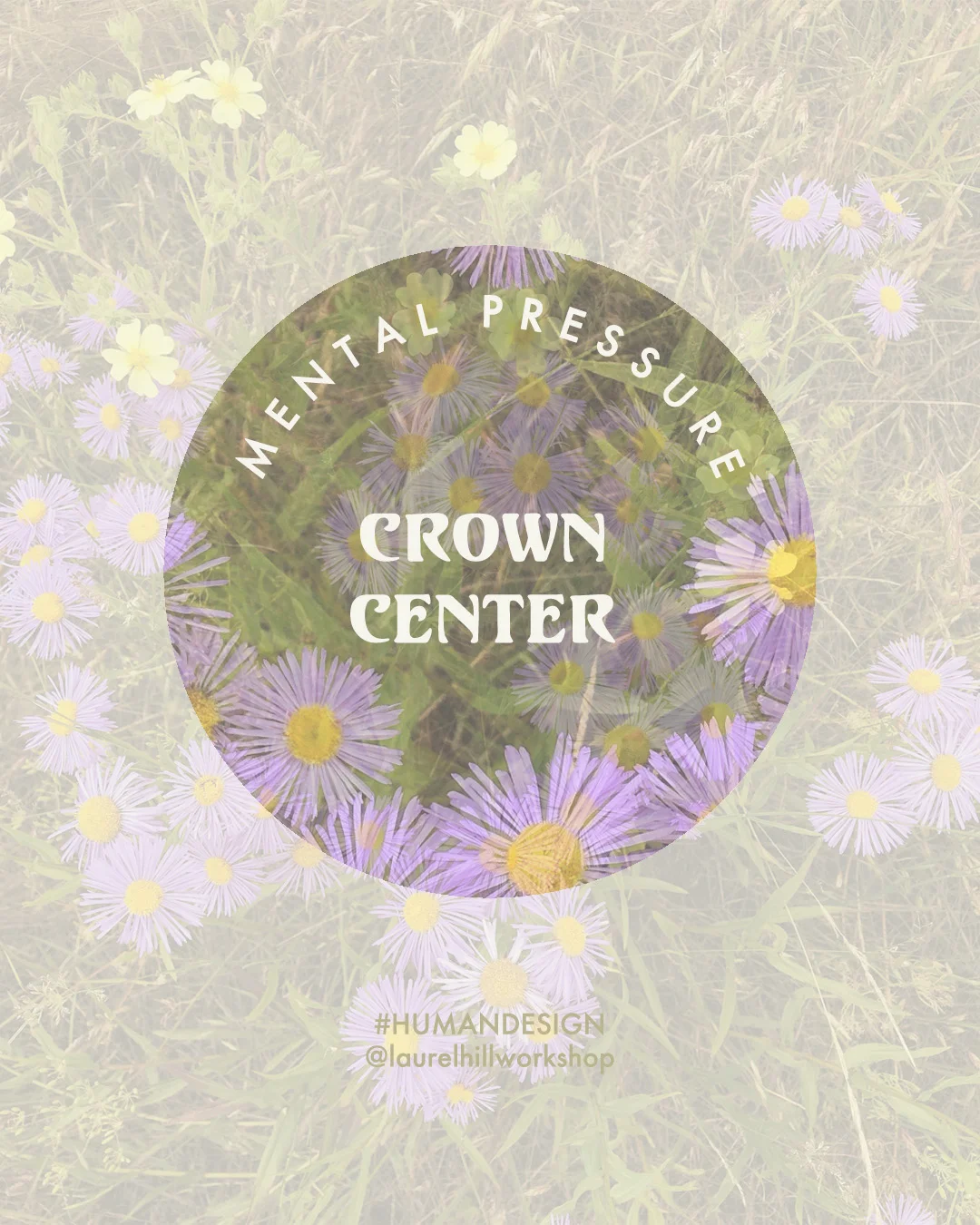 The Crown Center . Laurel Hill Human Design Pressure from our Crown fuels amazing insights and discoveries and the joy of taking in the world around is, but it can also lead to anxiety in the Ajna/Mind, so the trick here is to acknowledge the flow of mental pressure without letting it take the reins. Anxiety, overthinking, and fretting about the past and future are valuable signposts that we can realign our energy, taking a step back and asking ourselves if we’re actually thinking about problems that matter for us, or are we grasping at *anything* to relieve the pressure of finding *something* to focus our attention on.