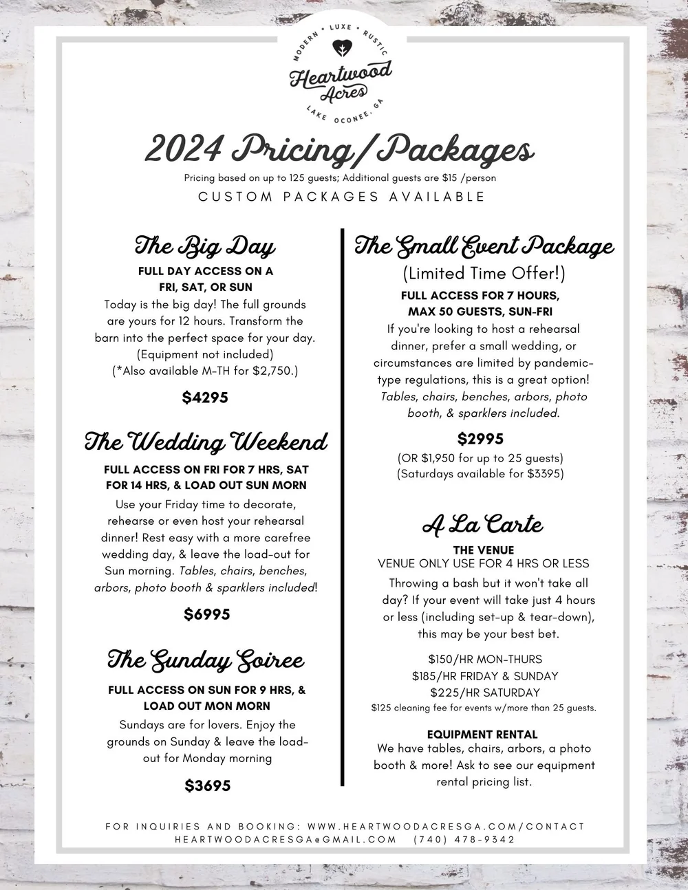 Venue Pricing & Packages — Heartwood Acres