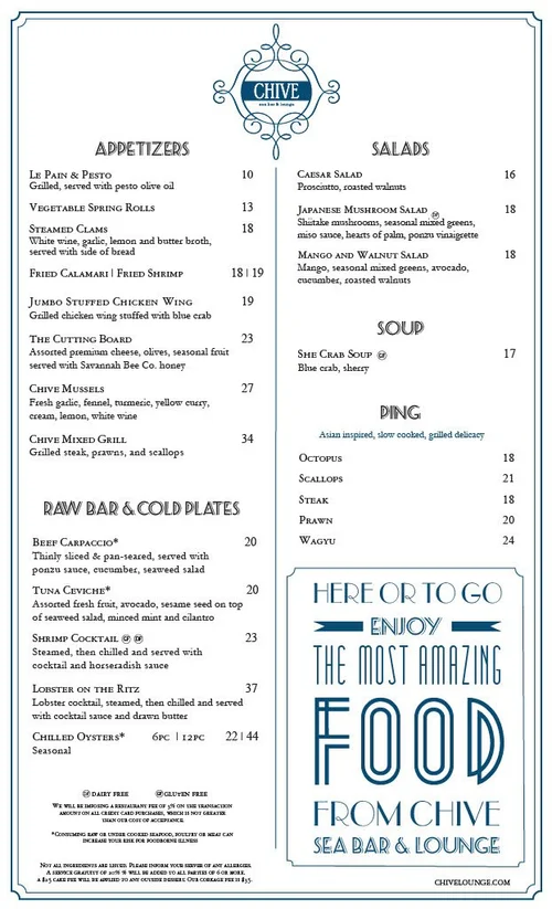 Dinner — Chive Seabar & Lounge