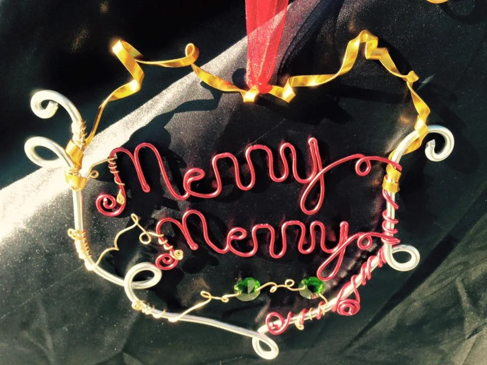 Merry Christmas Ornament with Gold Flat Wire Accent