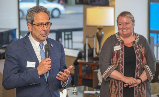 Assemblymember Richard Bloom accepts award as presented by Jessica Cusick