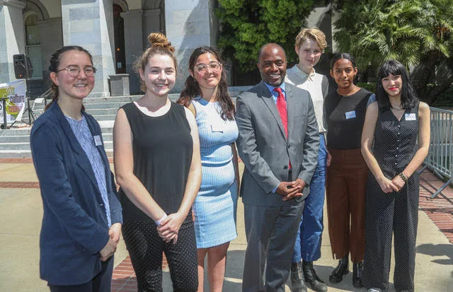State Superintendent of Public Instruction Tony Thurmond with a highschool delegation on Arts Advocacy Day