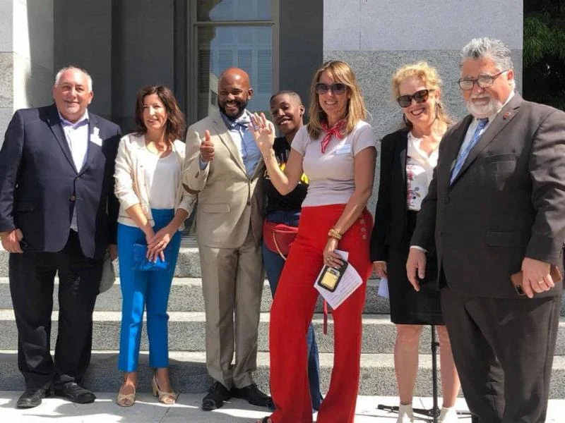 LtoR: Richard Stein, Assemblymember Connie Petrie-Norris, Assembly-member Mike Gipson, Jennifer JayBee Beasley, Julie Baker, Anne Bown Crawford, Senator Anthony Portantino