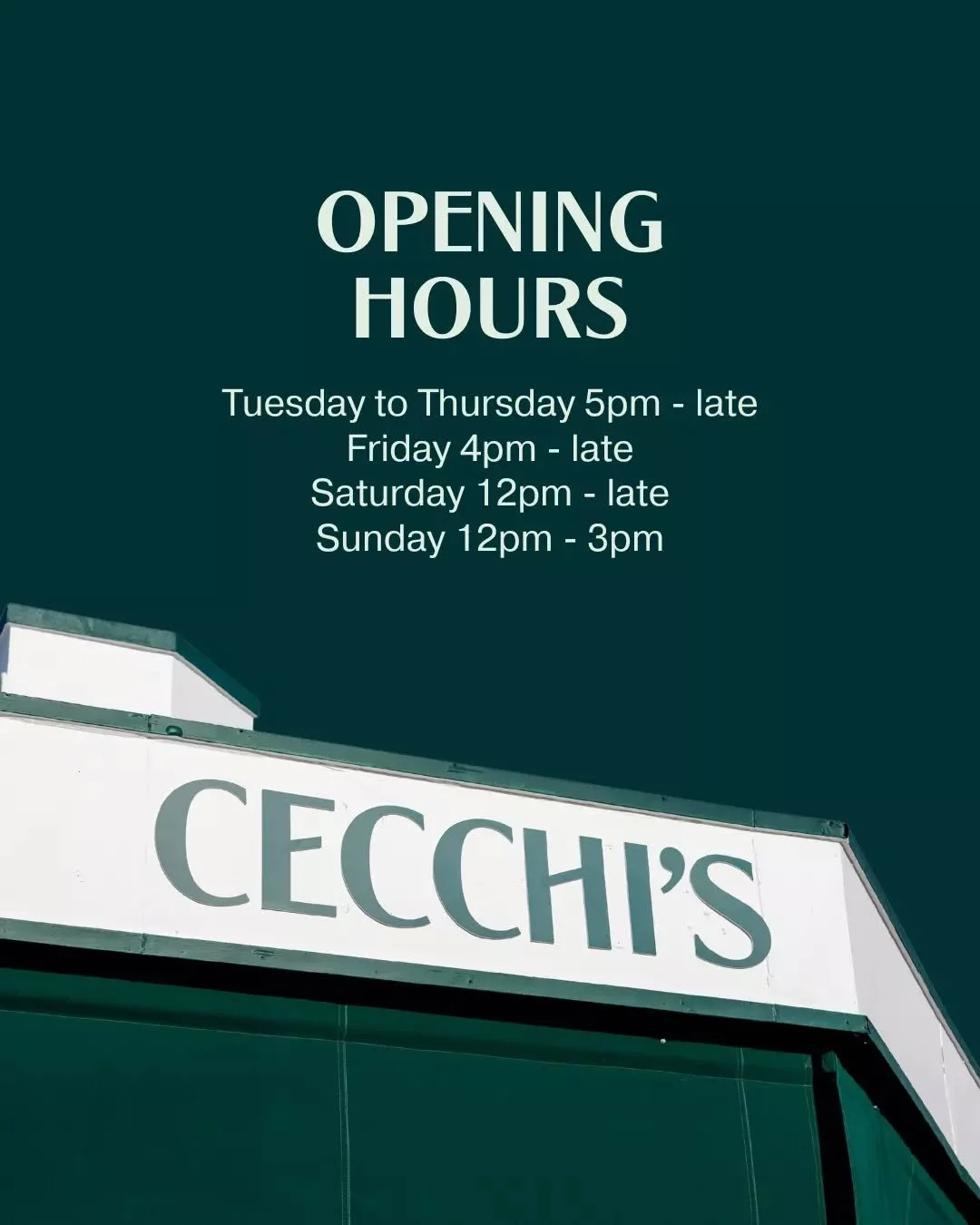 Spring/Summer Opening Hours&nbsp;☀️

Ciao sunshine! We&rsquo;re now open on Sundays from 12pm to 3pm. Which means more time for spritzes, shared plates and weekend catch ups.