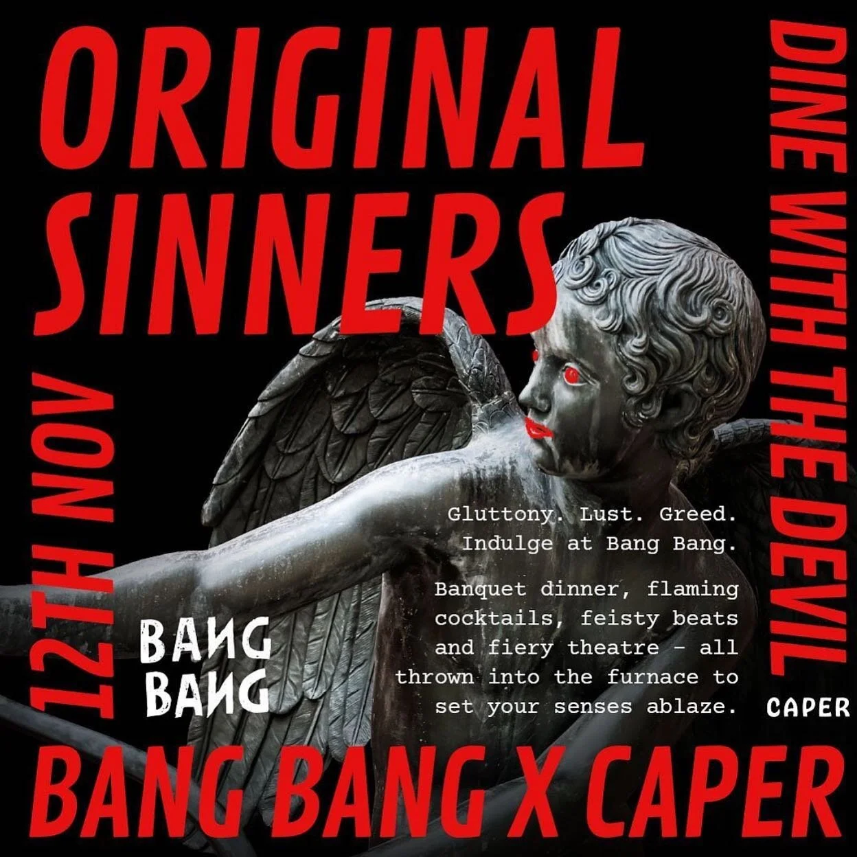 LAST 10 TICKETS !!!

Join Bang Bang &amp; @caperbyronbay for a night to dine with the devil. 

Enter the inferno, as for one-night-only, we set Bang Bang aflame, with roaming cabaret and live fire performances.

Embrace gluttony, lust and greed for t