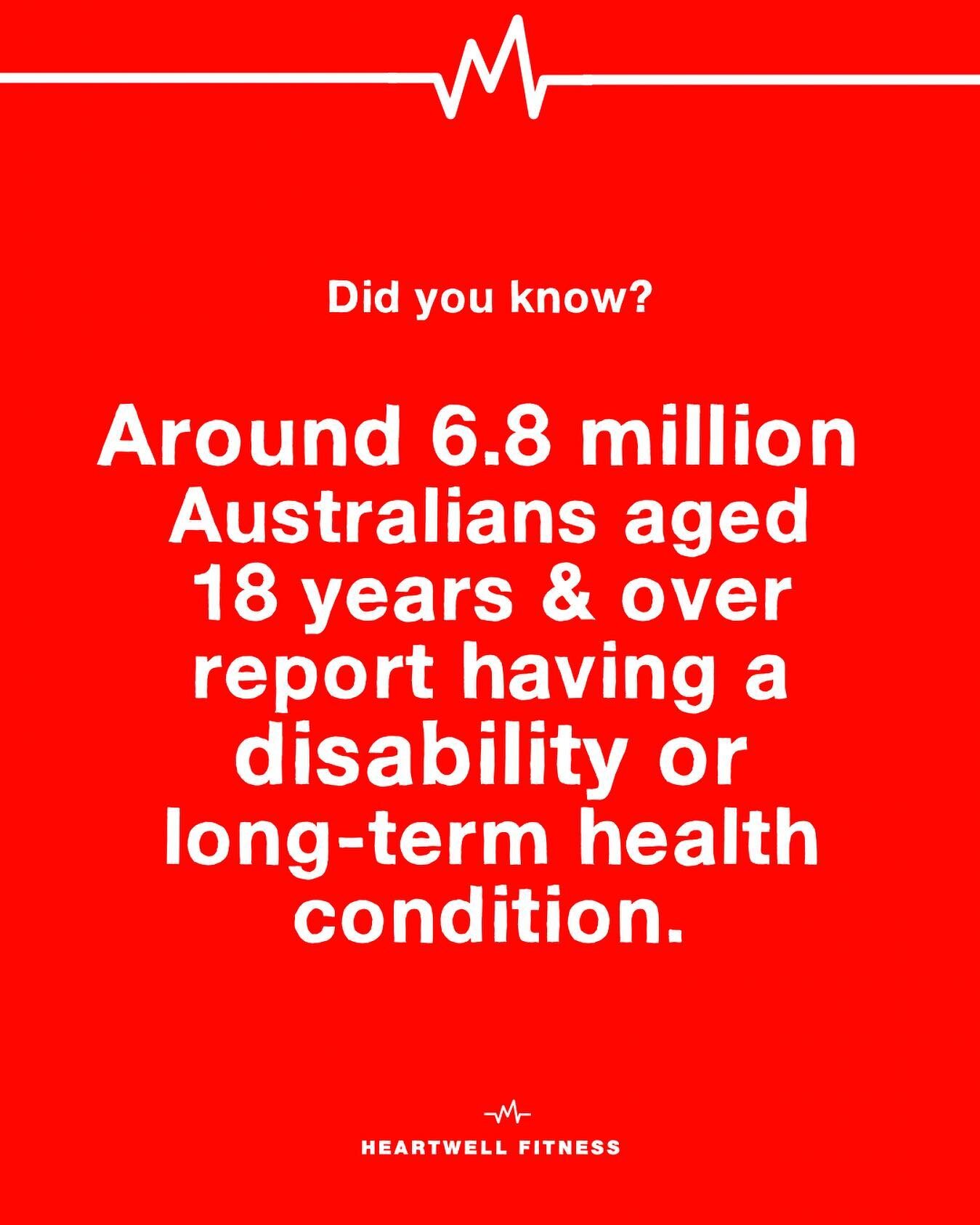Forty percent of Australians are living with disability or illness. Access to consistent, safe physical education and rehabilitation is imperative to increase &amp; maintain quality of life. 

Know somebody who could benefit from Heartwell Fitness&rs