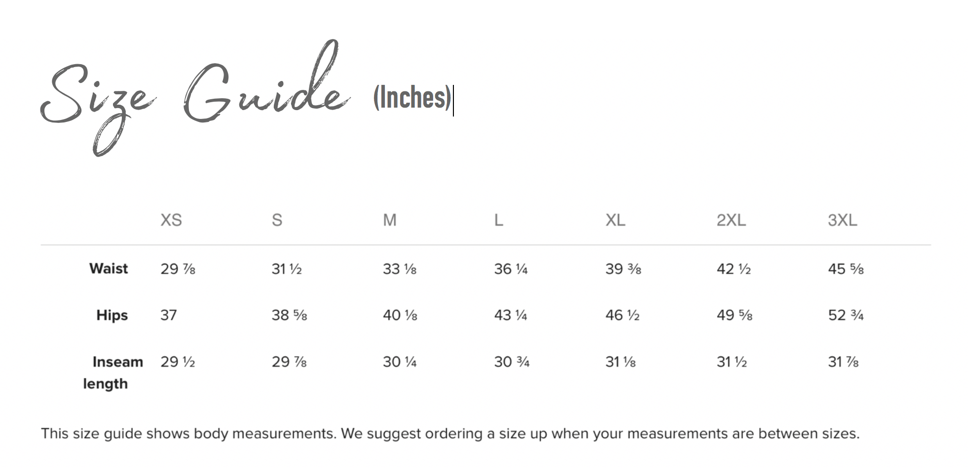 Men's Leggings Size Guide