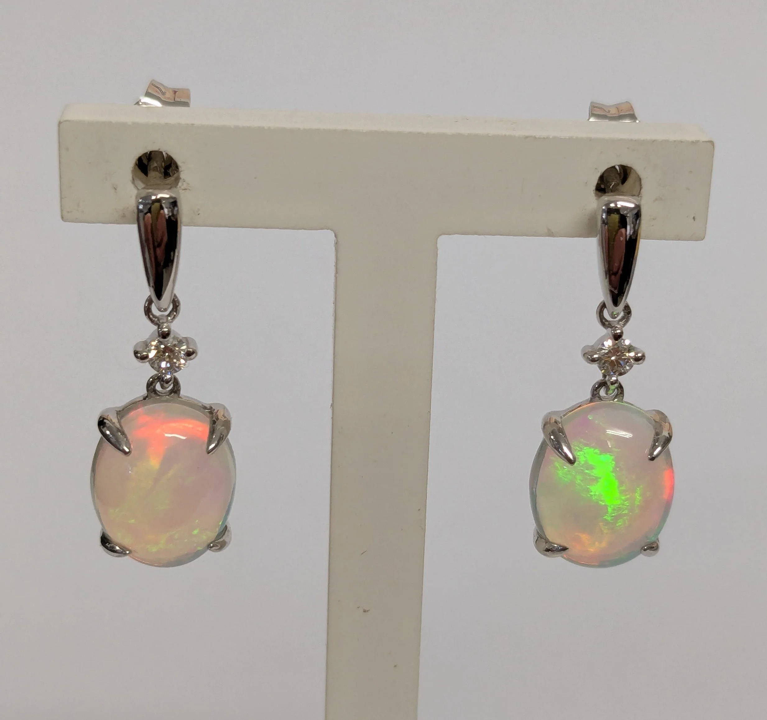 8K53WDOP 9ct White Gold Opal and Diamond Earrings