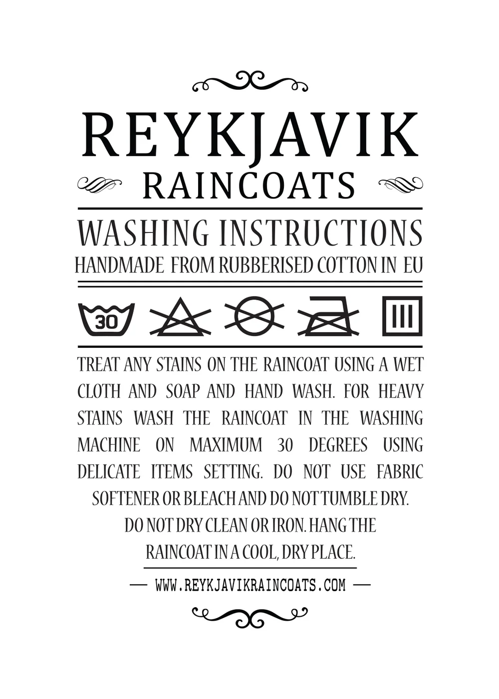Washing instructions — Reykjavik Raincoats