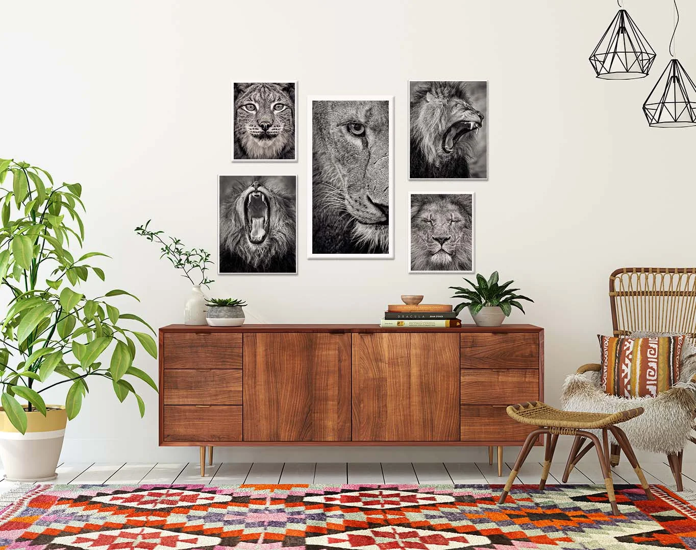 Lioness Stalking. Black and white photographic print of a lioness and other big cats by fine art photographer Paul Coghlin