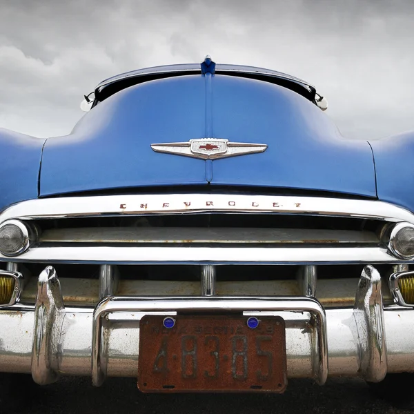 HR02 Blue Chevy II. Colour abstract photograph of a blue 1950 Chevrolet Bel Air by fine art photographer Paul Coghlin. Limited edition photographic prints.