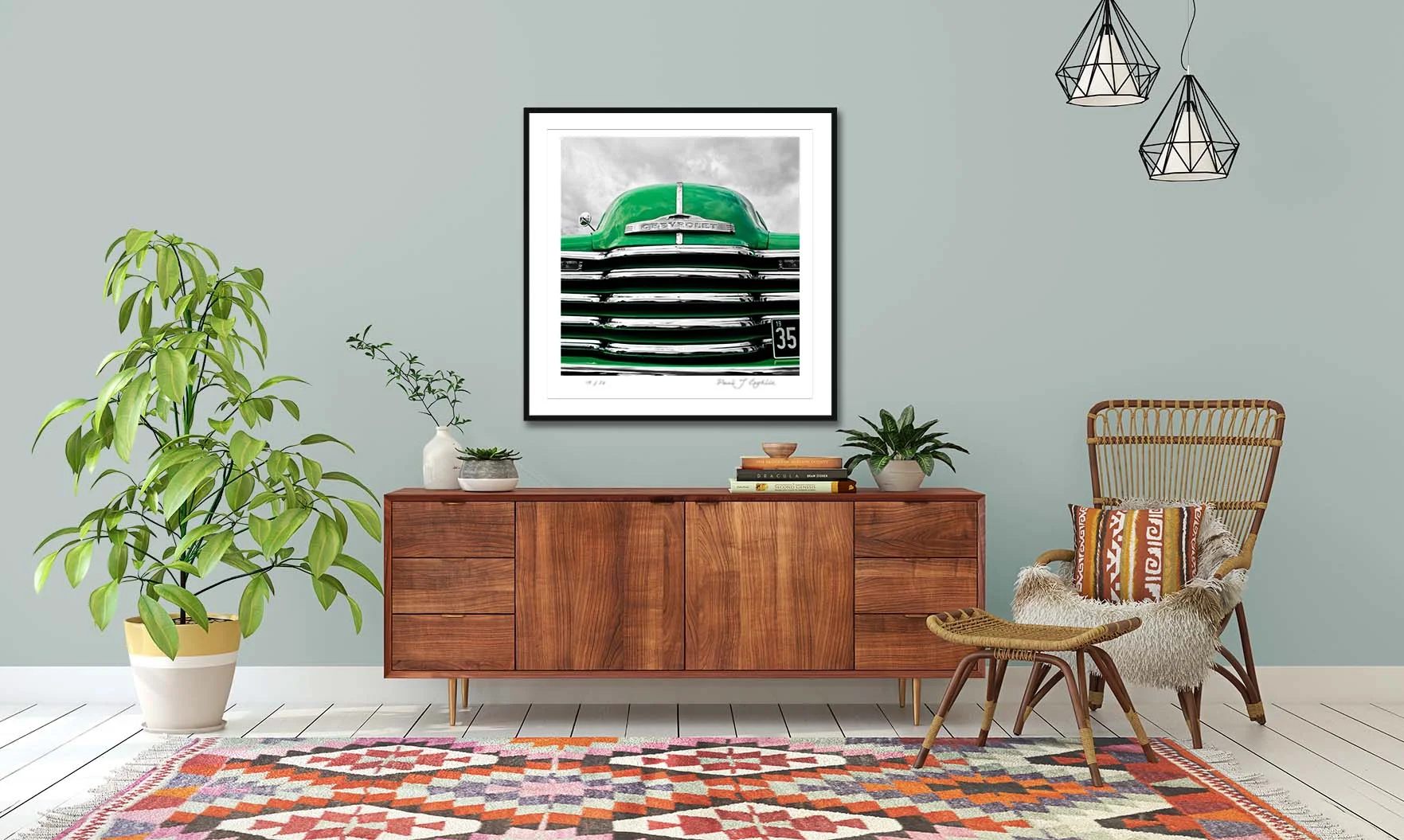 HR05 Green Chevy. A colour abstract photographic prints of a 1952 Chevrolet 3100 by fine art photographer Paul Coghlin. Limited edition photographic prints.