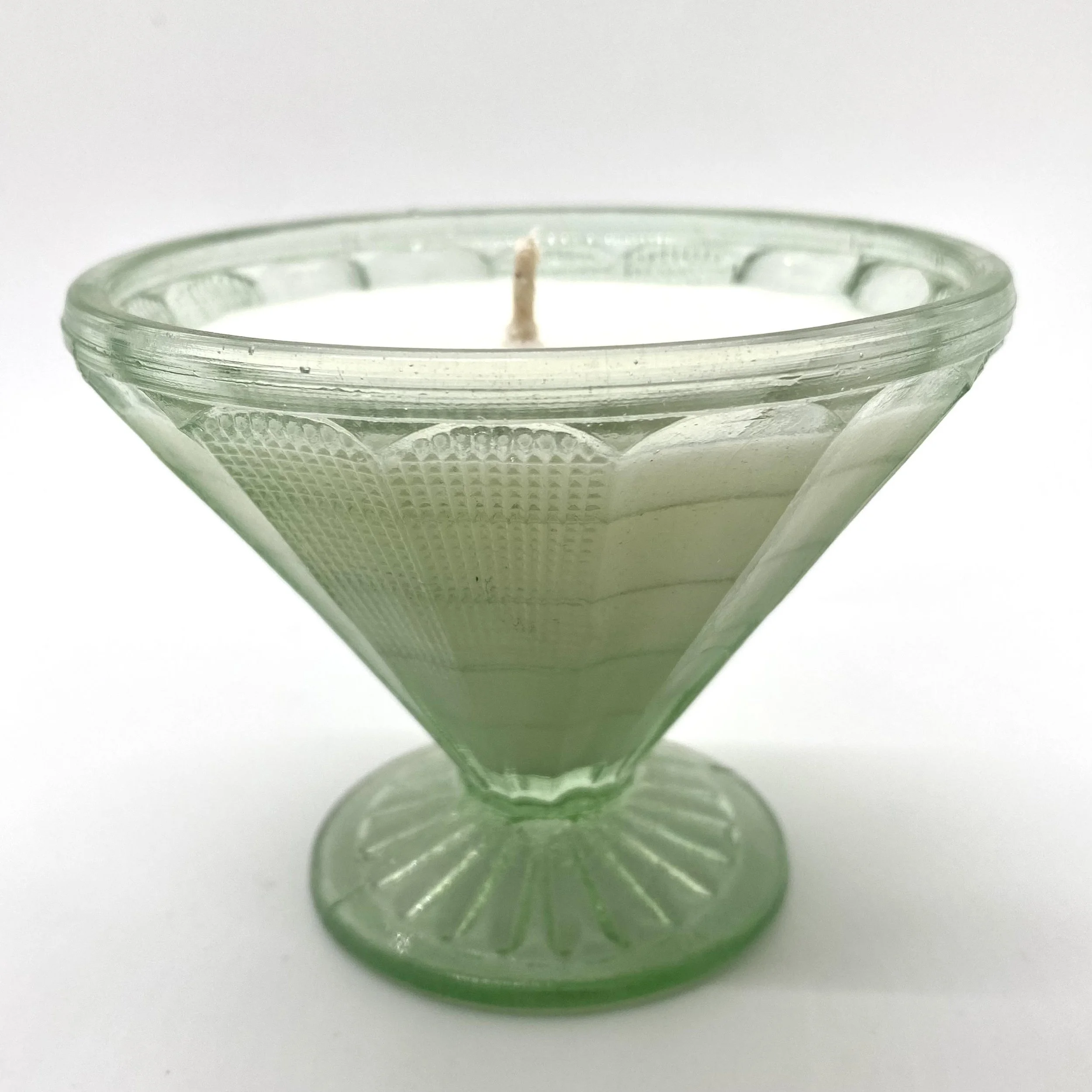 ART DECO GLASS FOOTED BOWL - GREEN