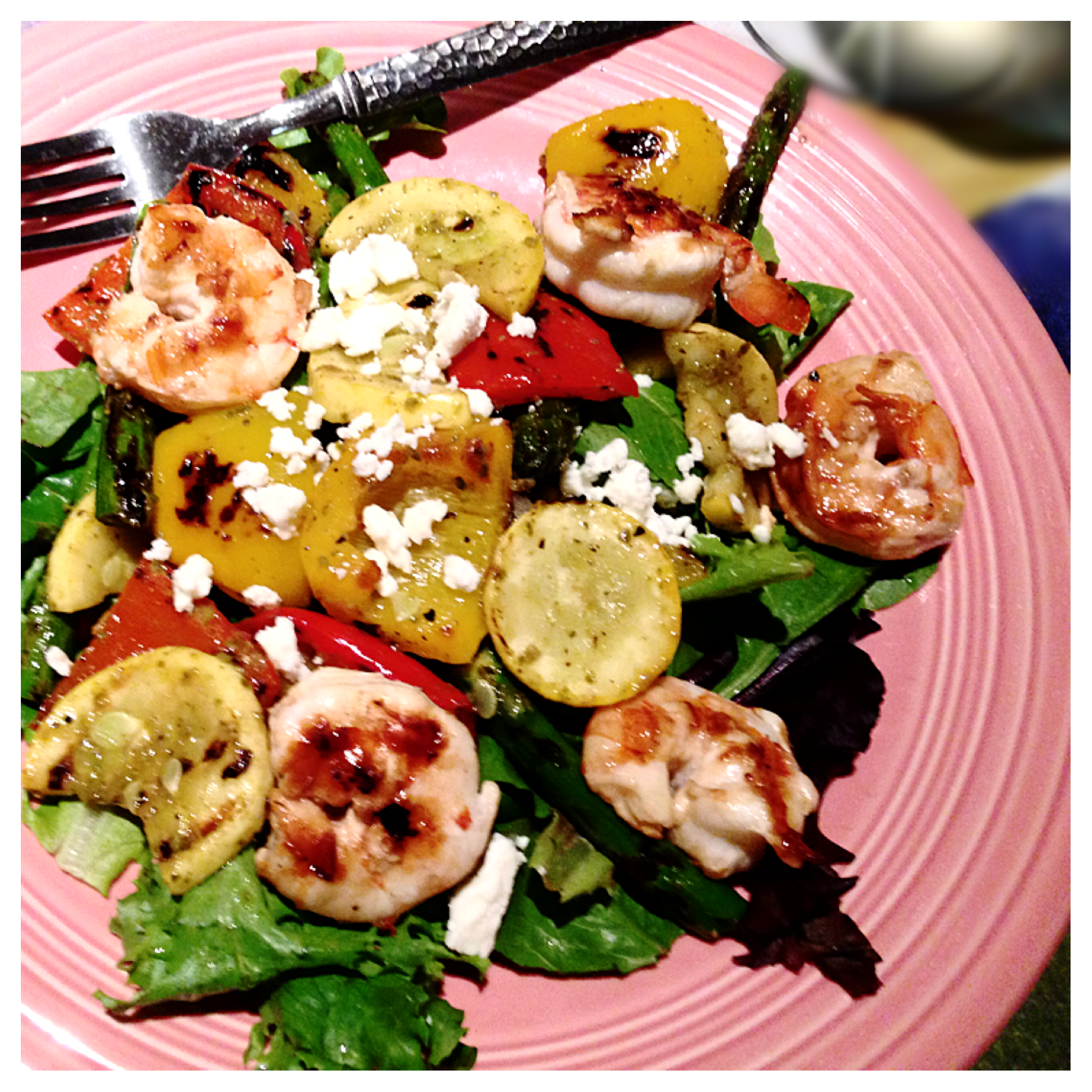 Grilled Pesto Garden Salad with Warm Balsamic Shrimp