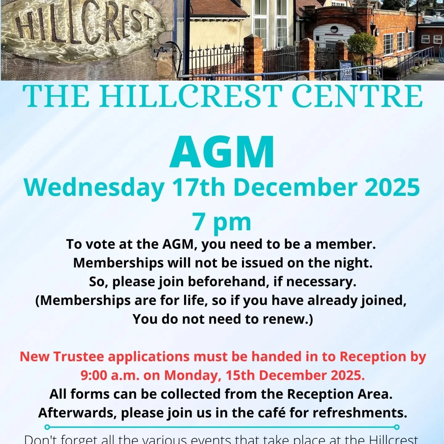 📢📅 Date for the diary!

Join us at our annual AGM, 17th&nbsp;December, 7pm.