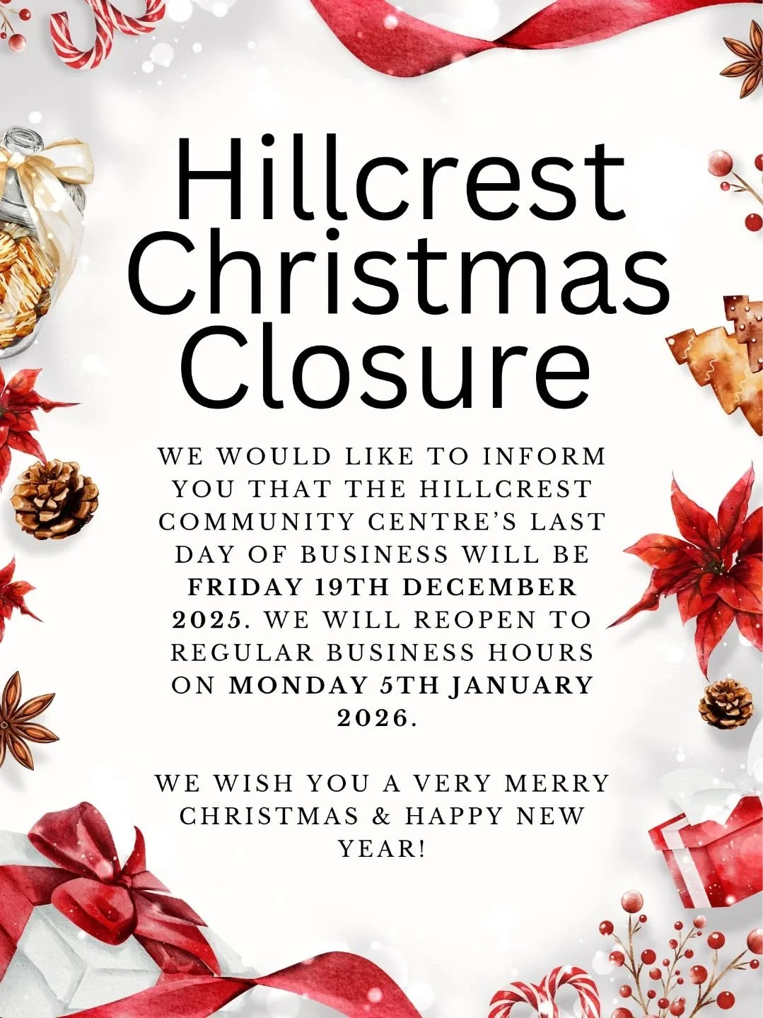 These are our holiday closing dates for Christmas and New Year
Thank you for all your support in 2025 !

#hillcrestcommunitycentre #newhaveninsta #newhaven #whatsonnewhaven #whatsoneastsussex #christmas2025 #christmasclosure