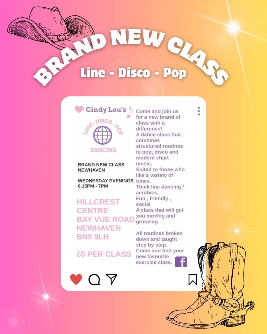 We're excited to announce that due to the popularity of the Line Dancing beginners class, there has been a new extra class added.
Combining, line, pop and modern music you can join Cindy Lou every Wednesday evening from 6.15pm

#linedancingclass #lin
