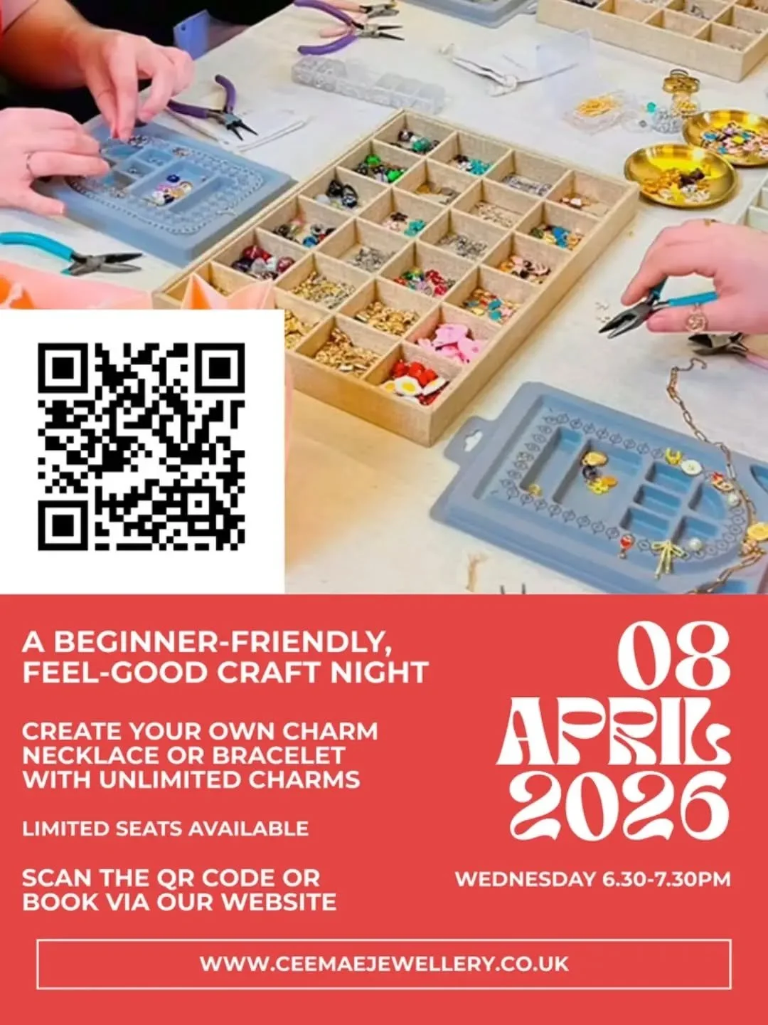 ⭐️ Feel Good Craft Night ⭐️

Create your own charm bracelet or necklace

Perfect for beginners
Unlimited charms

A cosy creative evening to unwind and make something you love to take home.
No experience needed 

Wednesday 8th April 6.30pm 
&pound;25 