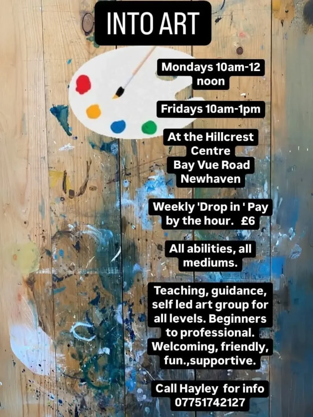 Join local artist Hayley Cox every Monday 10-12pm and Friday 10-1pm for a social art session where you can develop your skills, learn new ones, and meet other local artists. 
Suitable for any skill level, all are welcome to this friendly and informal