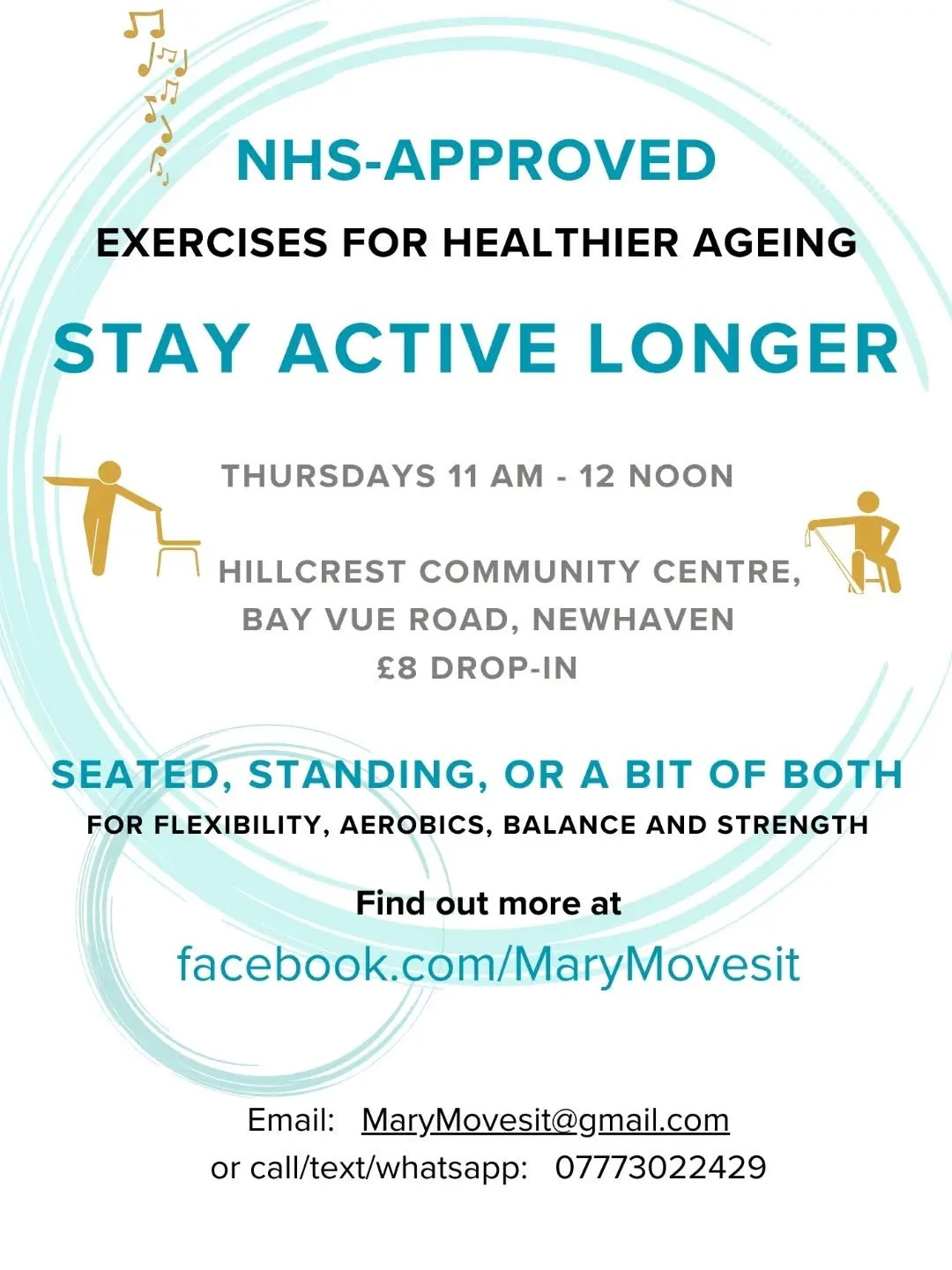 Stay Active Longer

Thursdays 11:00 - 12:00 - &pound;8 - drop-in

As a community of 'Movers,' we help each other stay active and healthy as we age. 

Each session focuses on balance, flexibility, aerobics, and strength - with fun music and encouragem