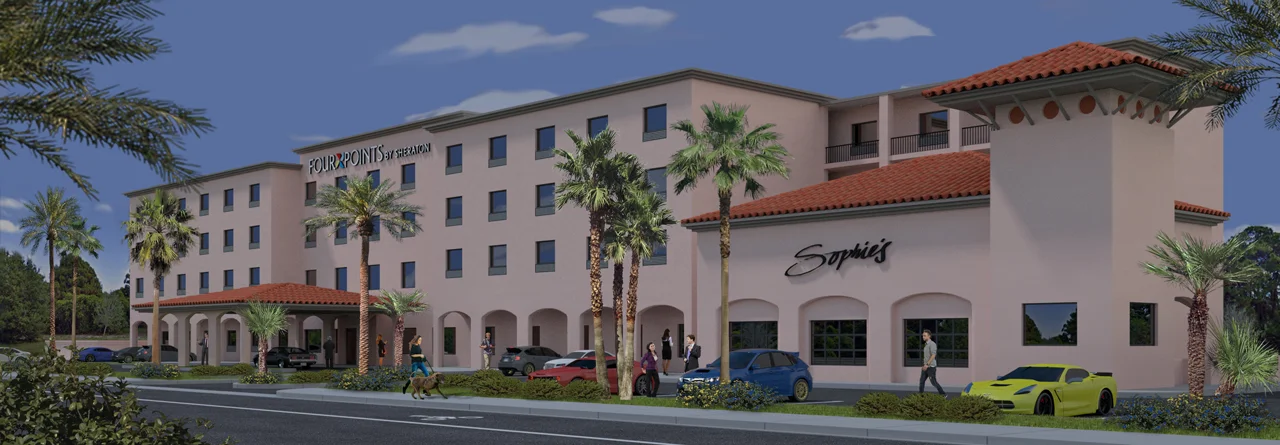 exterior 3d architectural rendering of a hotel in venice, fl