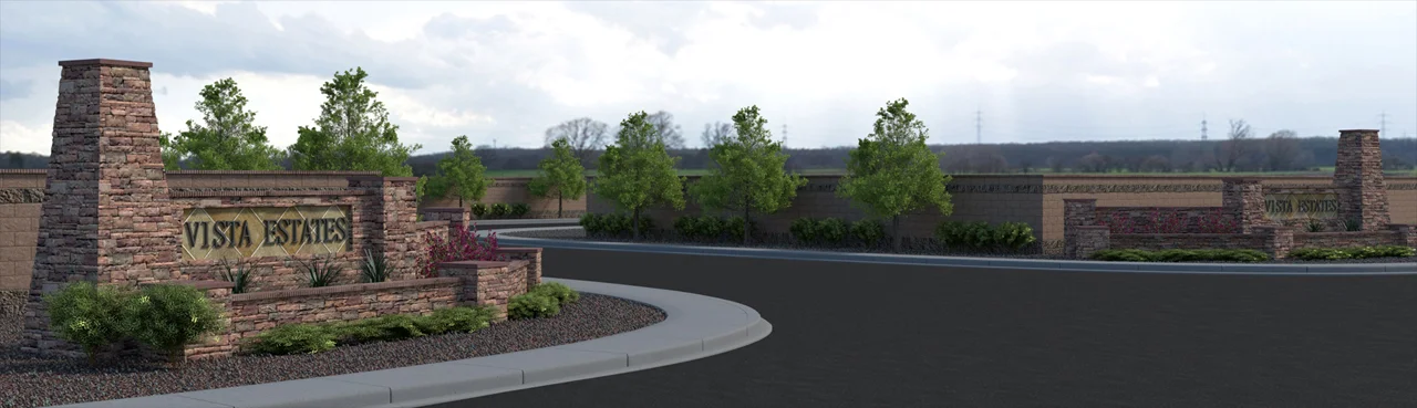 landscape 3d rendering of an entry monument