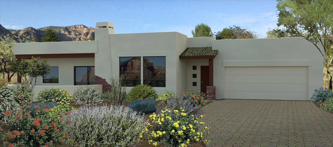 exterior 3d architectural rendering of a house in sedona, az