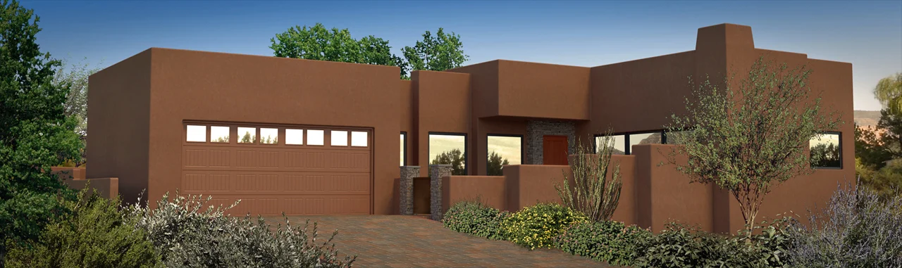 exterior 3d architectural rendering of a house in sedona, az