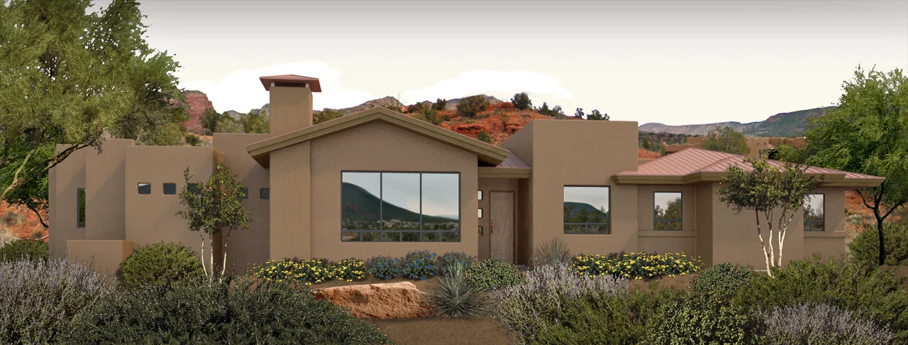 exterior 3d architectural rendering of a house in sedona, az