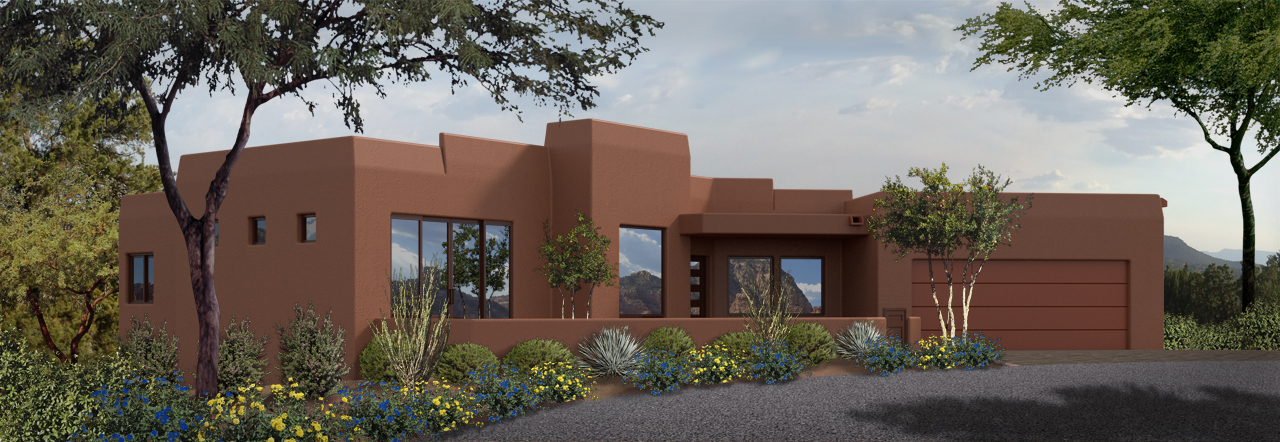 exterior 3d architectural rendering of a house in sedona, az