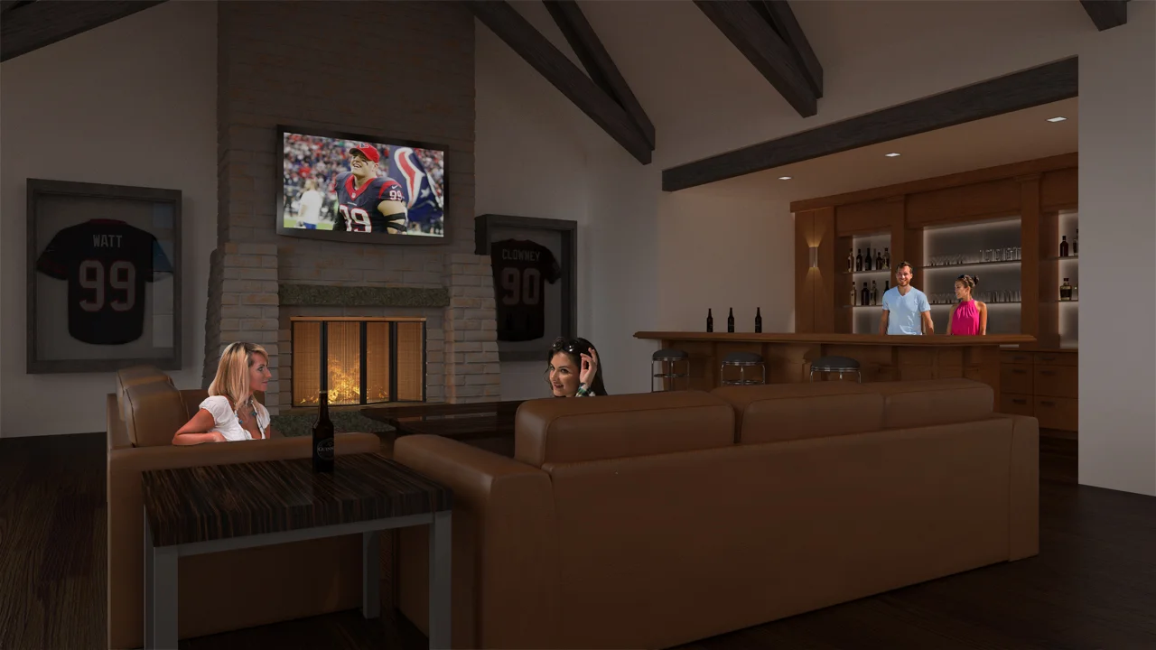 interior 3d architectural rendering of a pool house in piney point village, tx