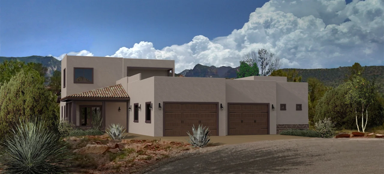 exterior 3d architectural rendering of a house in sedona, az