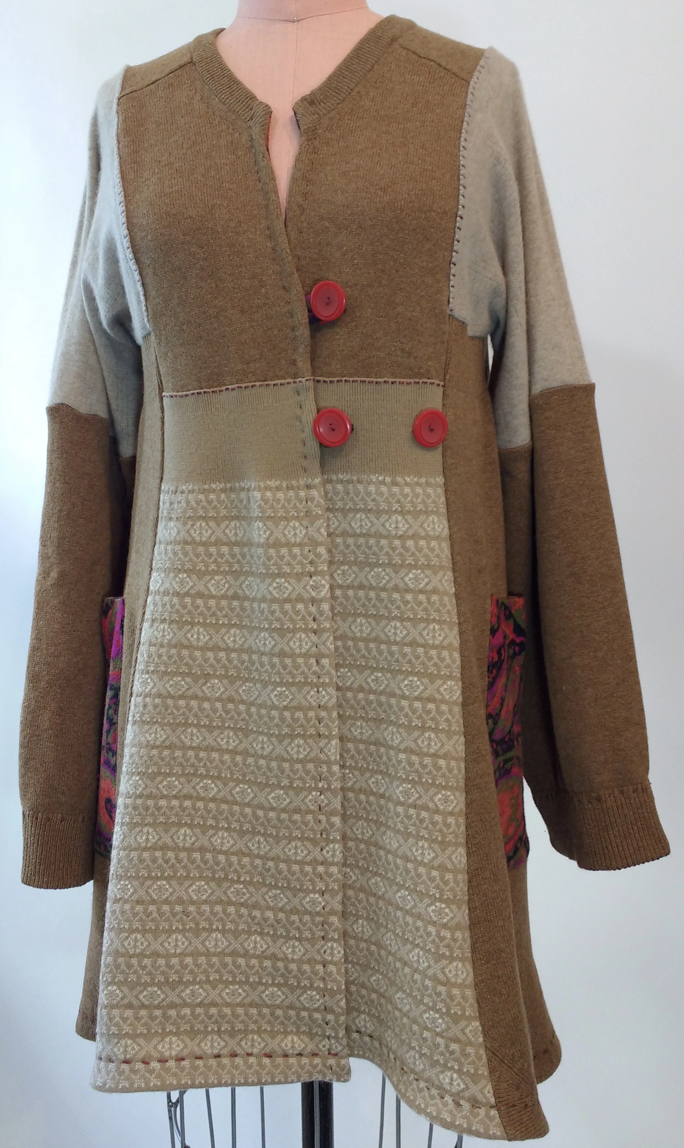 refashioned wool and cashmere sweater coat with patch side pockets