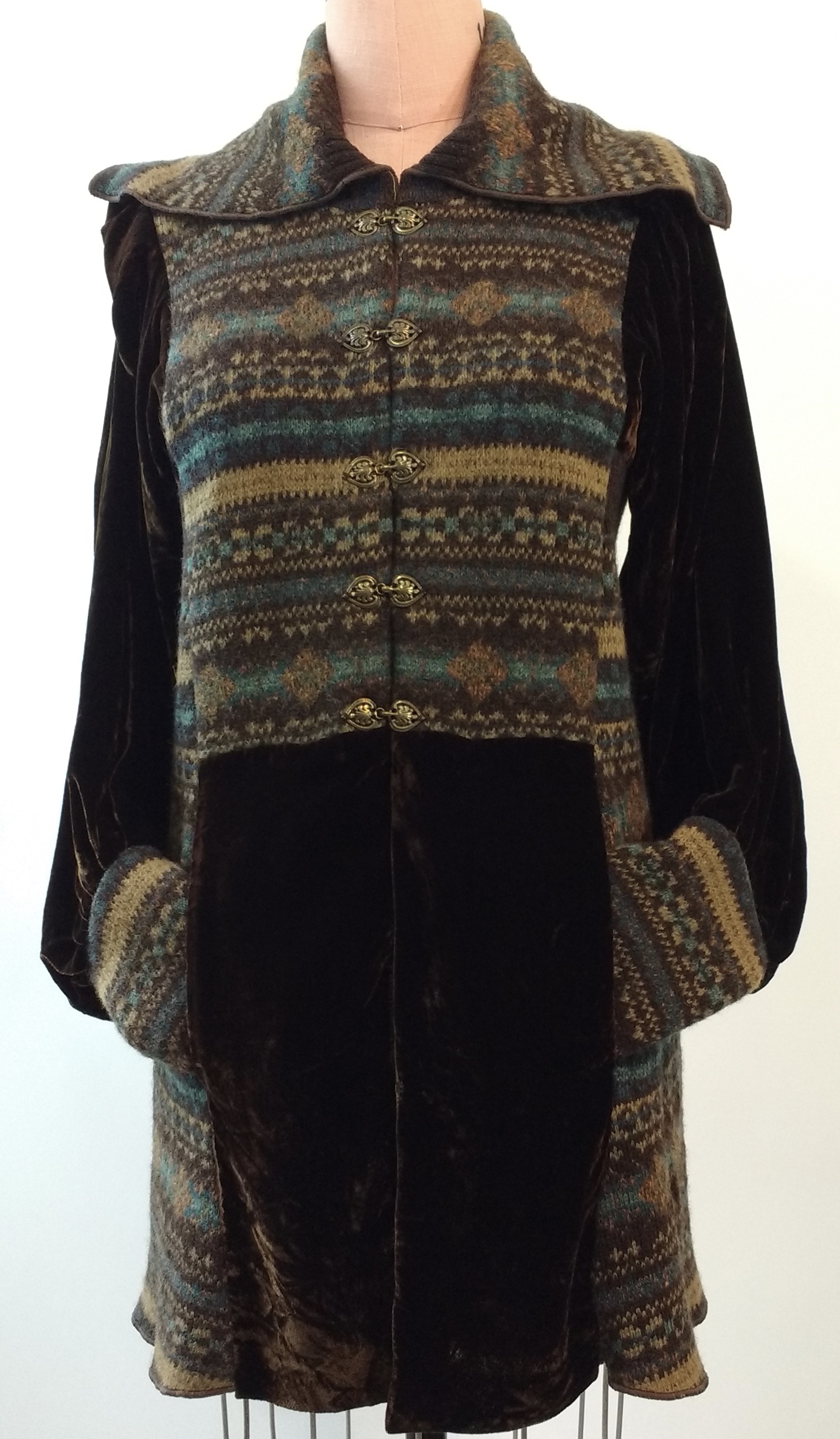 refashioned wool and rayon velvet treasure coat with cashmere hand warmer pockets