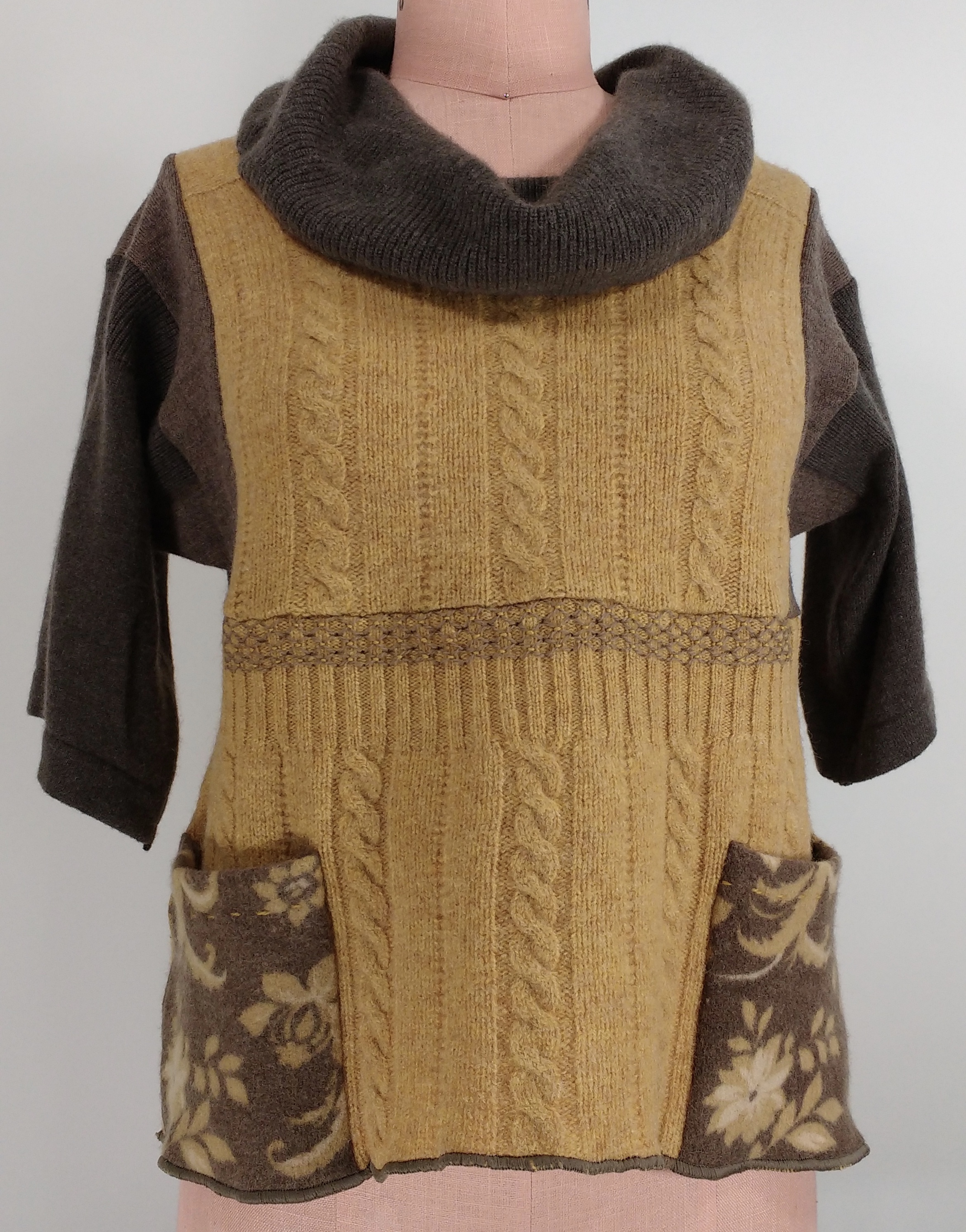 refashioned wool and cashmere pullover with front patch pockets
