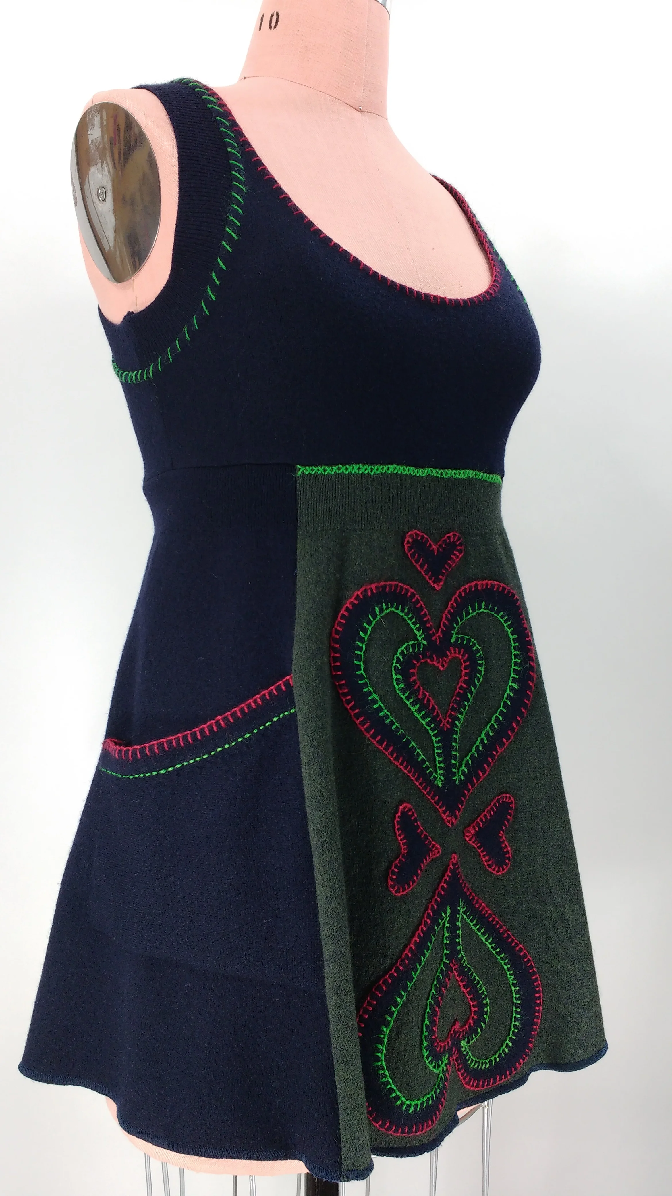refashioned wool nylon blend jumper with appliqué and side pockets