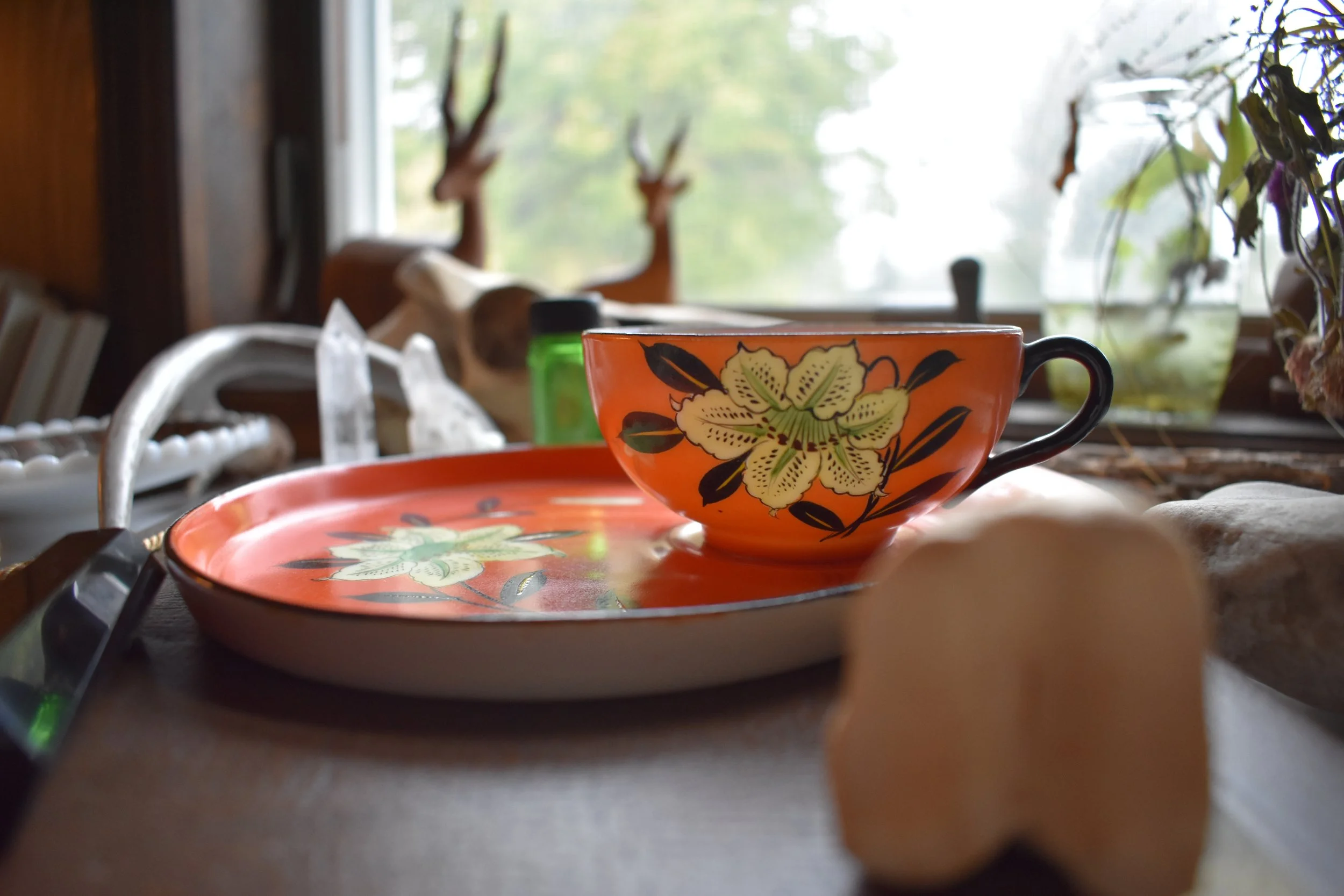 1930s-40s Handpainted Orange Lily Tea Set [Set of Three] | Made in Japan