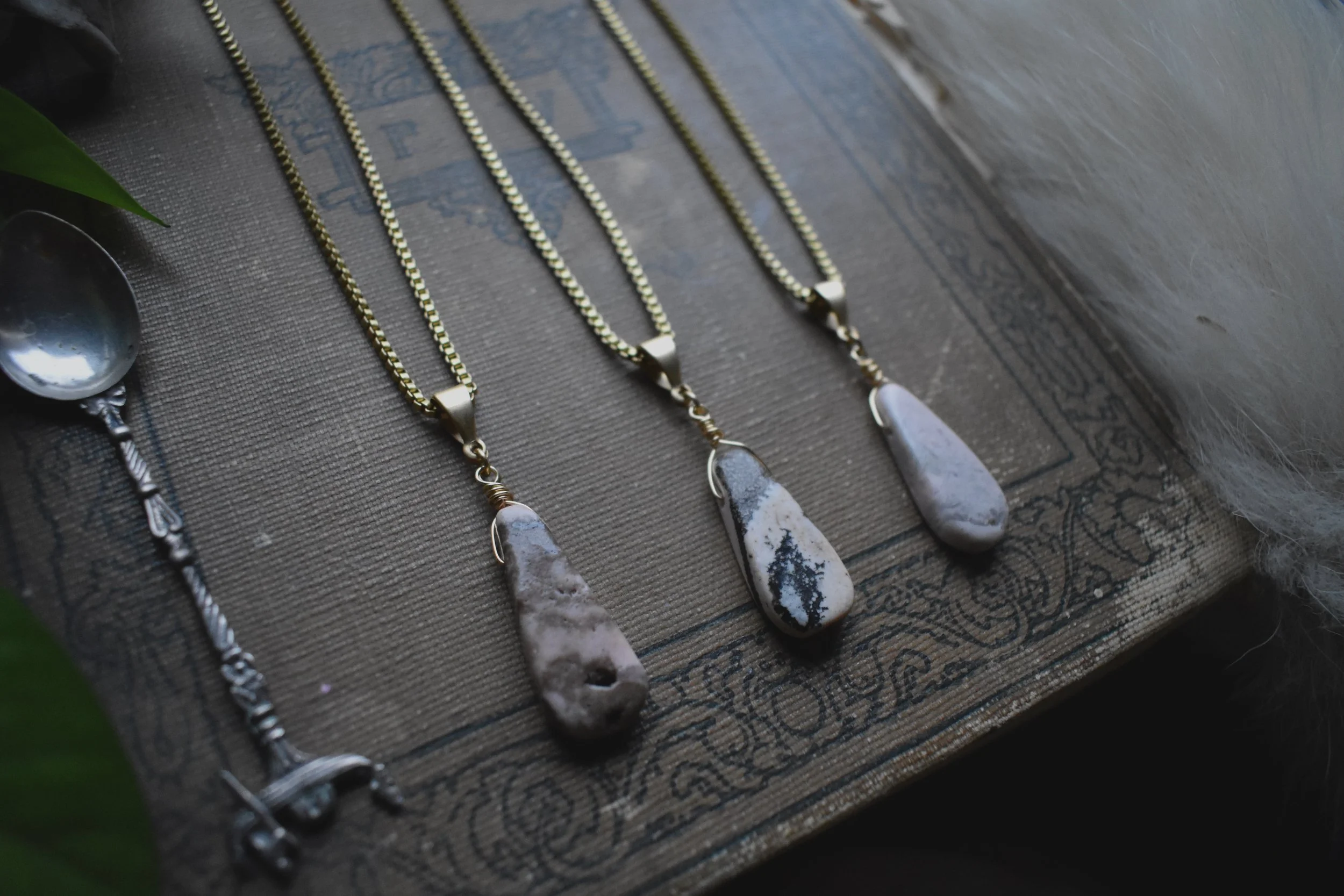 Rhodonite Pendant | Brass [Short Box]