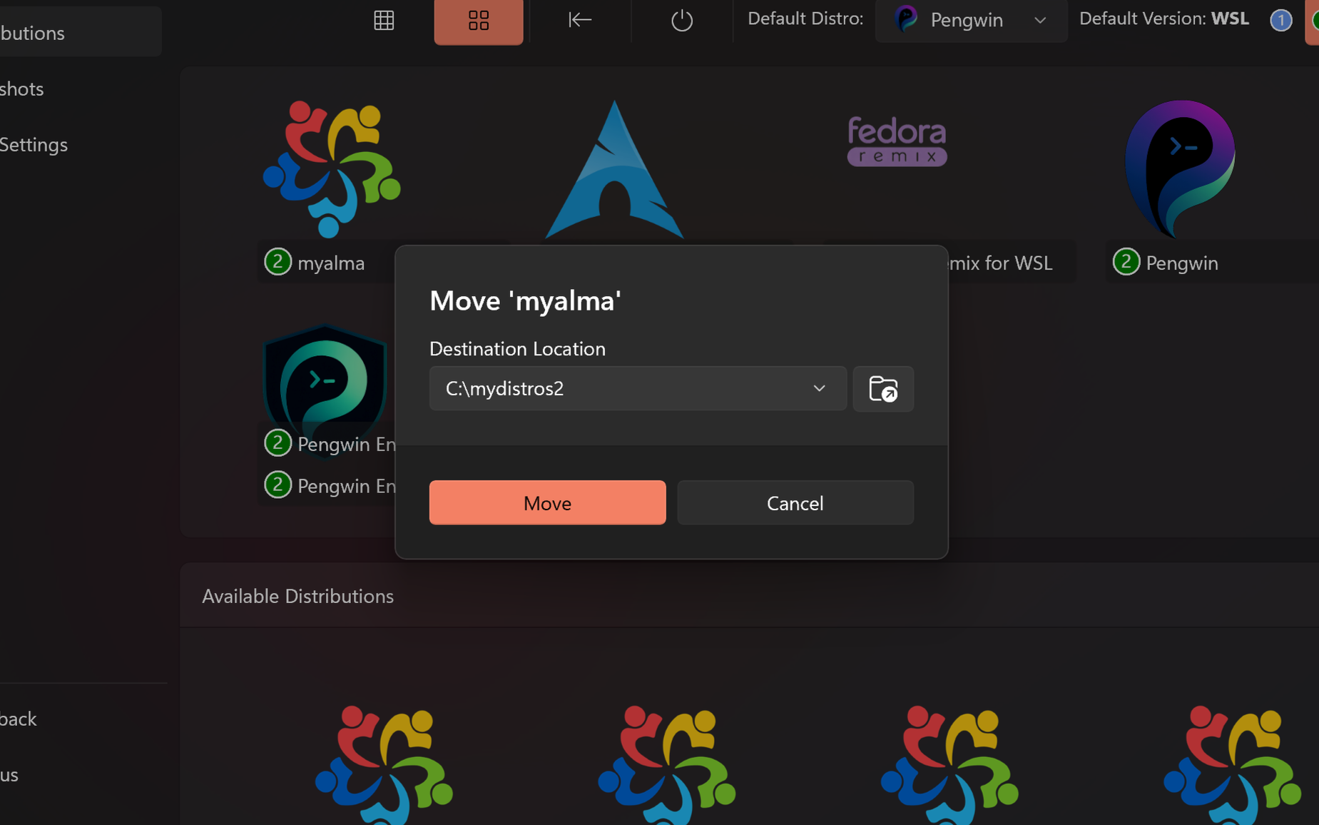 moving the distro myalma to another place