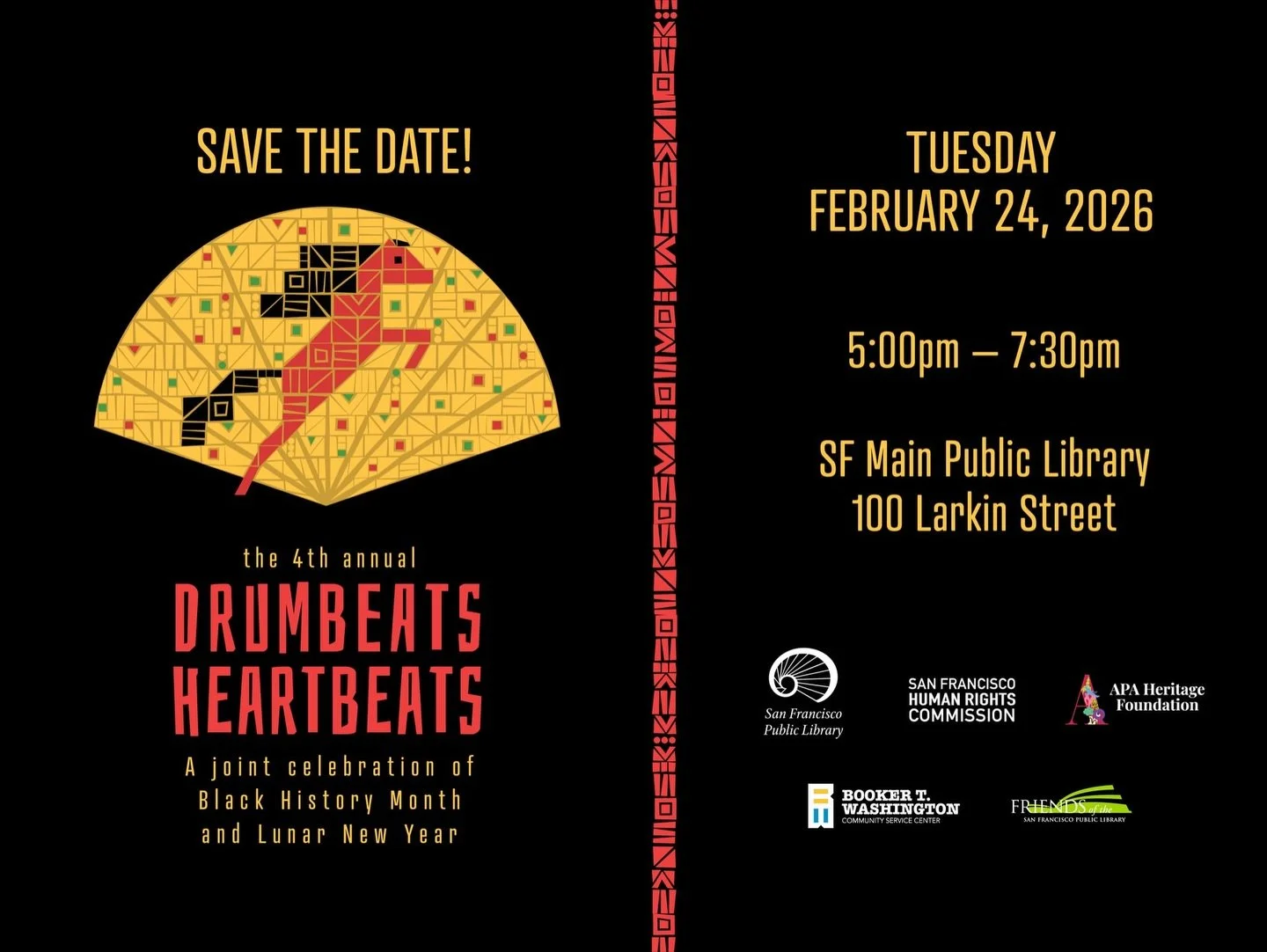 Repost from @humanrightscommissionsf
&bull;
Save the Date! for the fourth annual Drumbeats, Heartbeats: Communities as One!

Tuesday, February 24, 5:00pm - 7:30pm at the SF Main Public Library. 

All are welcome at this vibrant, community-centered ce