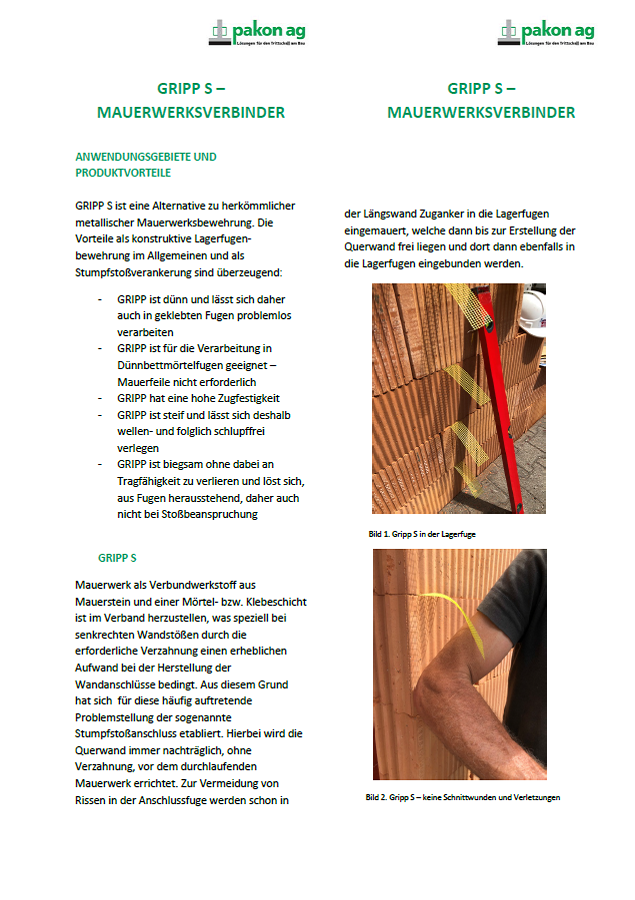 Faltprospekt Mauerwerksverbinder Gripp S 