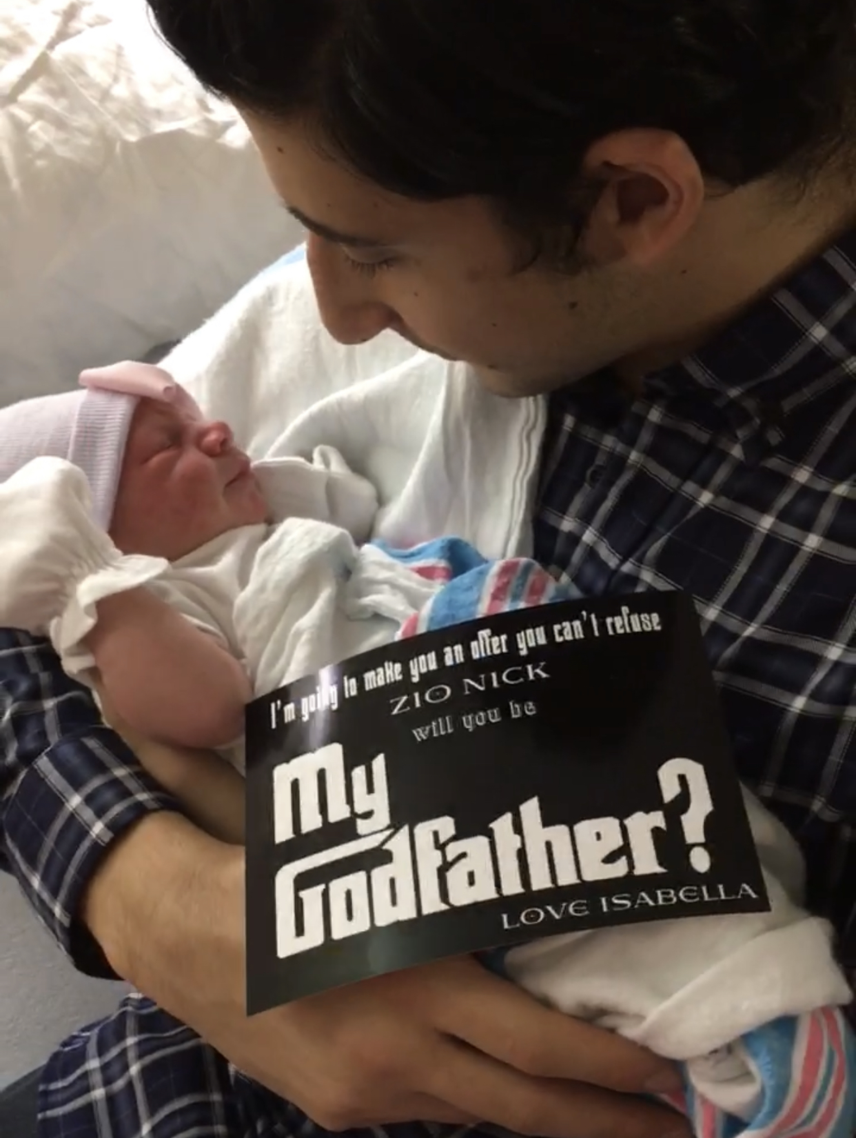 We asked my brother to be the Godfather. He was so happy, emotional, and so in love with Bella. He’s the best Godfather!