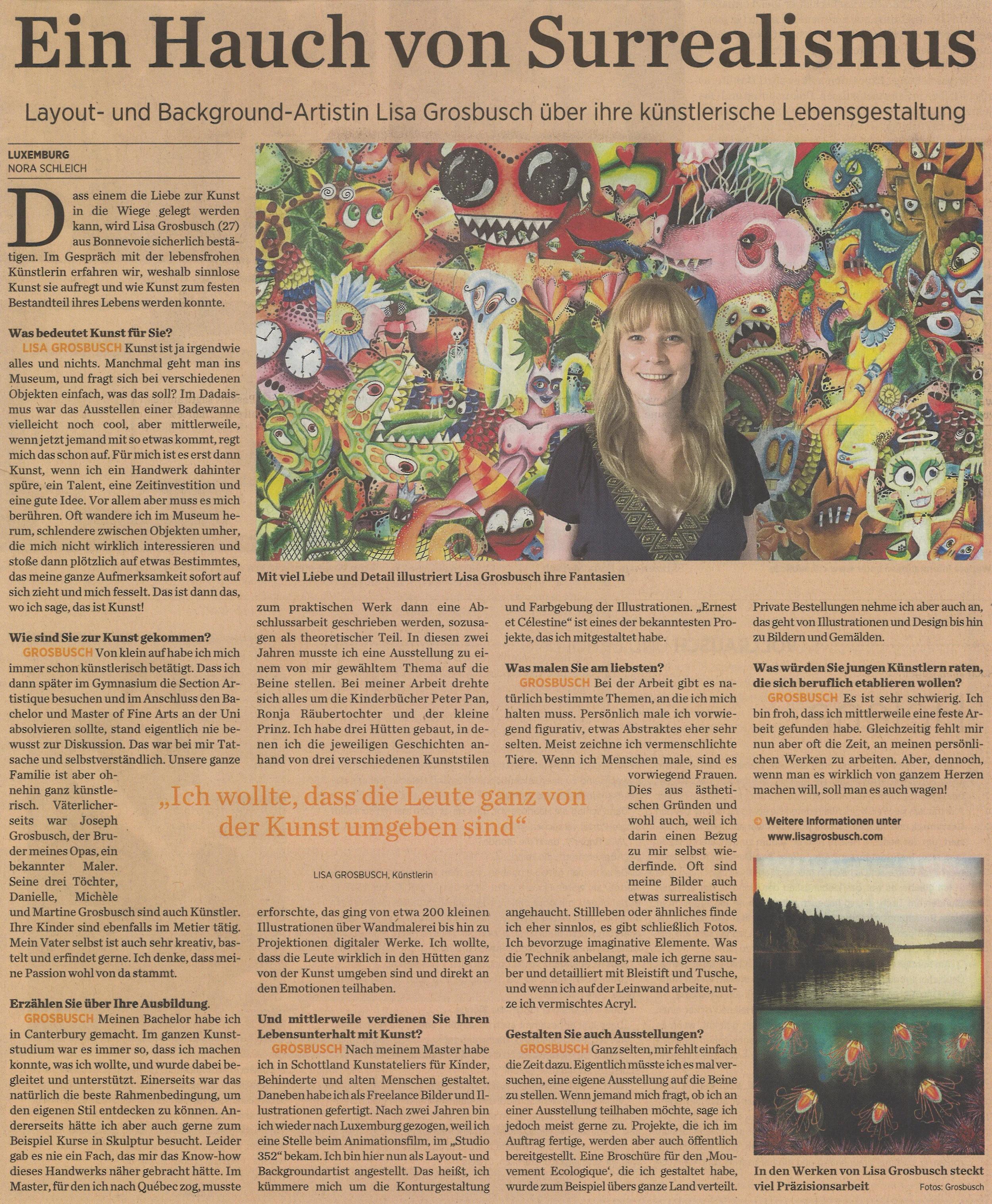  Nora Schleich  “Ein Hauch von Surrealismus” , Letzebuerger Journal, 27/6/2017 