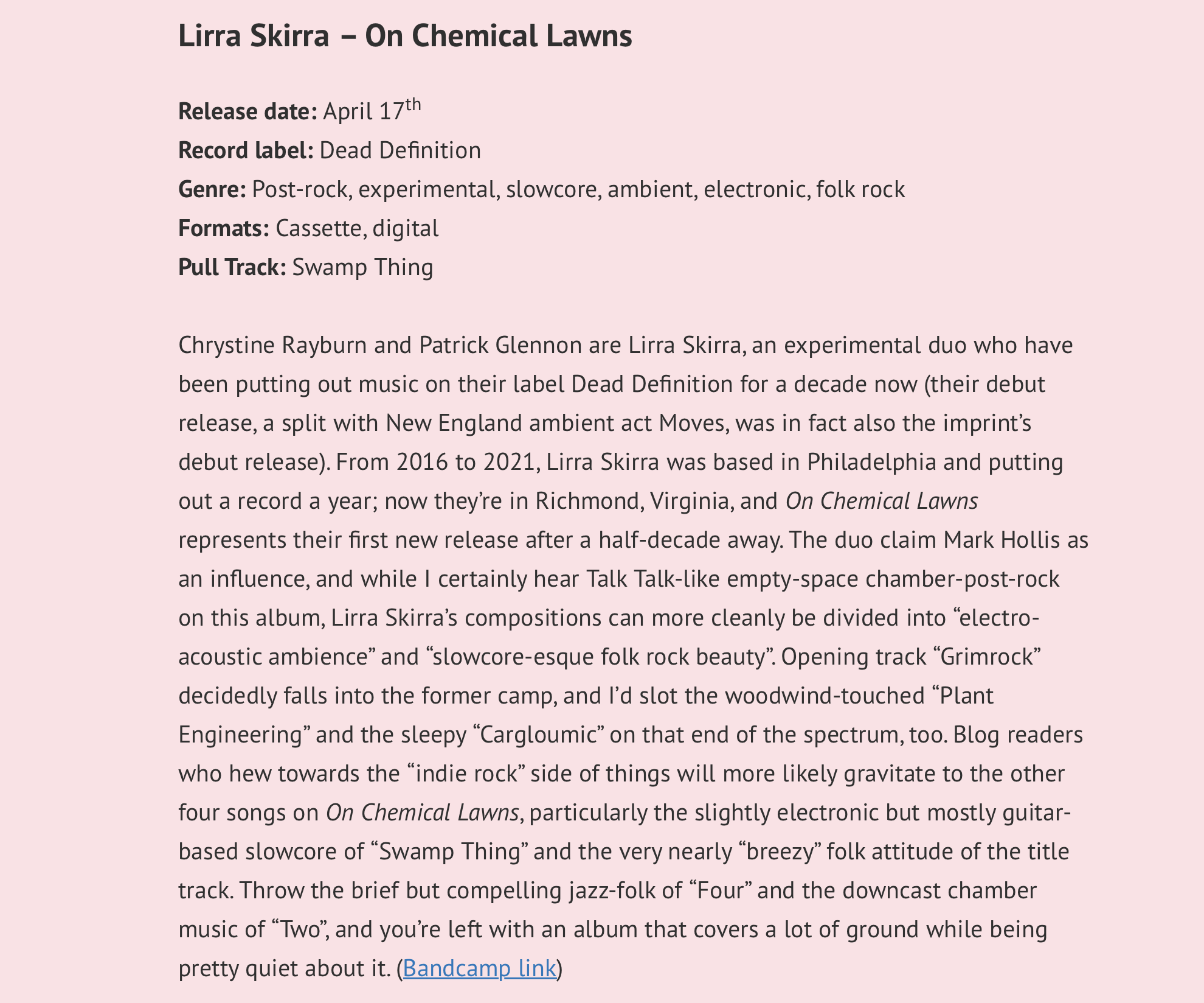 Lirra Skirra Featured on Rosy Overdrive