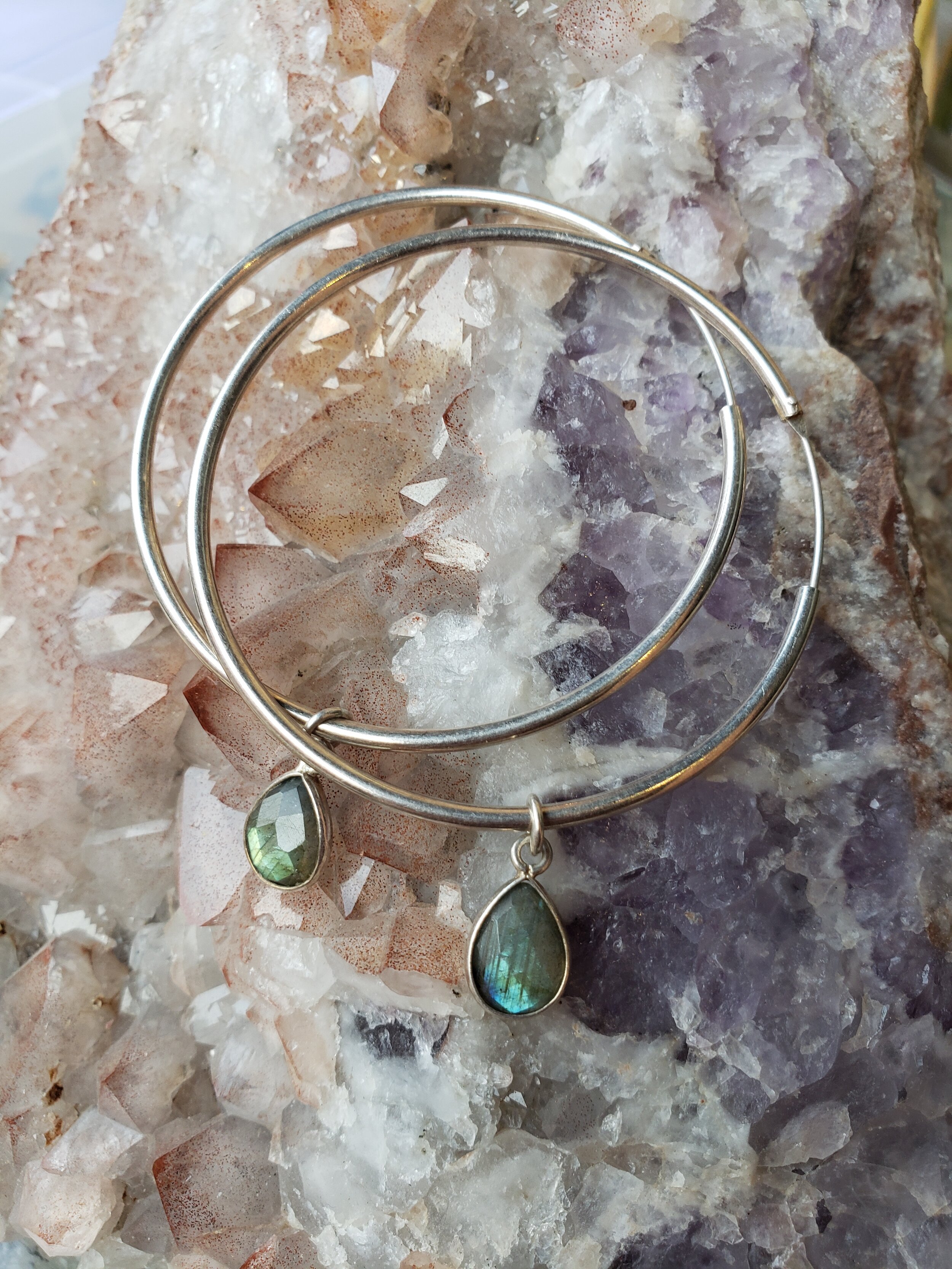LABRADORITE DANGLE HOOPS