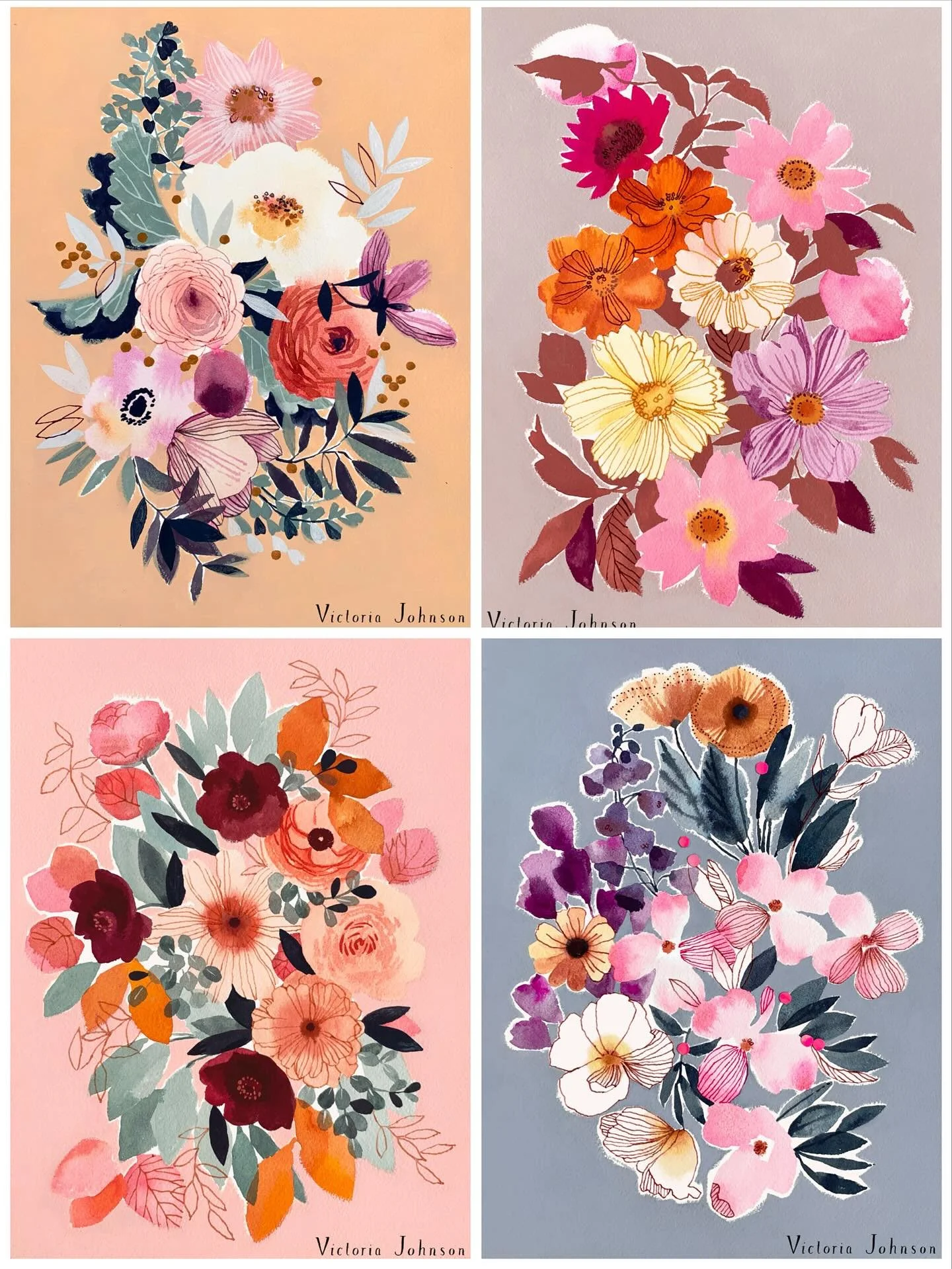 It&rsquo;s been a while since I painted these. I did a collection of them. I think there were 17! I really liked the experience of just letting them evolve - the colours and layouts. I had no plan for any of them at the outset. 

#floralart #botanica